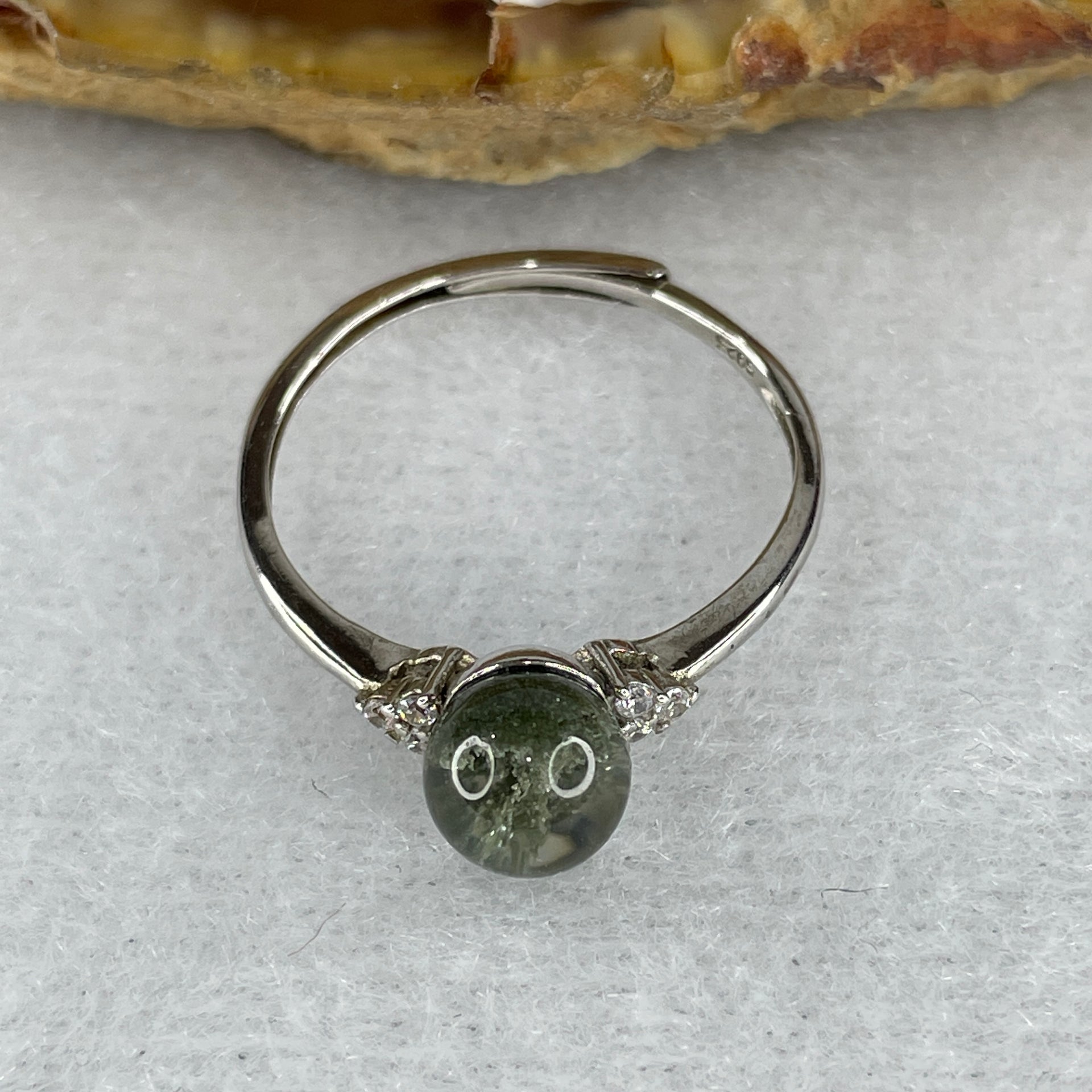 Good Grade Natural Green Phantom Quartz Ring in S925 Sliver 1.46g 6.6mm (Adjustable Size) - Huangs Jadeite and Jewelry Pte Ltd
