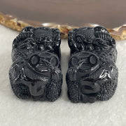 Certified Natural Type A Black Omphacite Jadeite Pixiu pair Pendant Each About 70.55g 52.7 by 29.3 by 22.6mm And 64.17g 49.0 by 27.6 by 23.0mm - Huangs Jadeite and Jewelry Pte Ltd