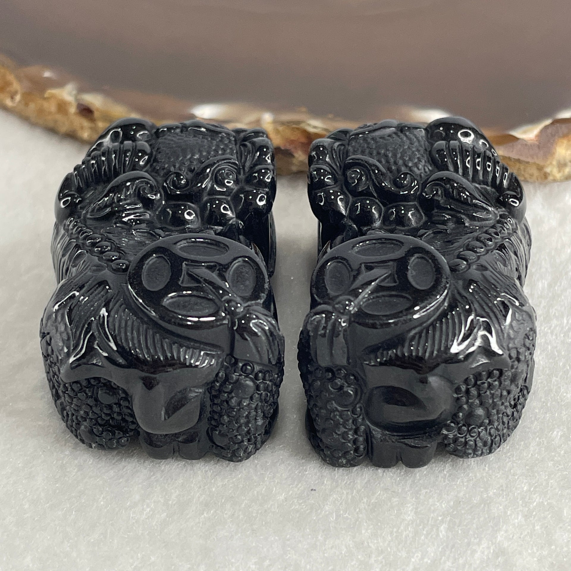 Certified Natural Type A Black Omphacite Jadeite Pixiu pair Pendant Each About 70.55g 52.7 by 29.3 by 22.6mm And 64.17g 49.0 by 27.6 by 23.0mm - Huangs Jadeite and Jewelry Pte Ltd