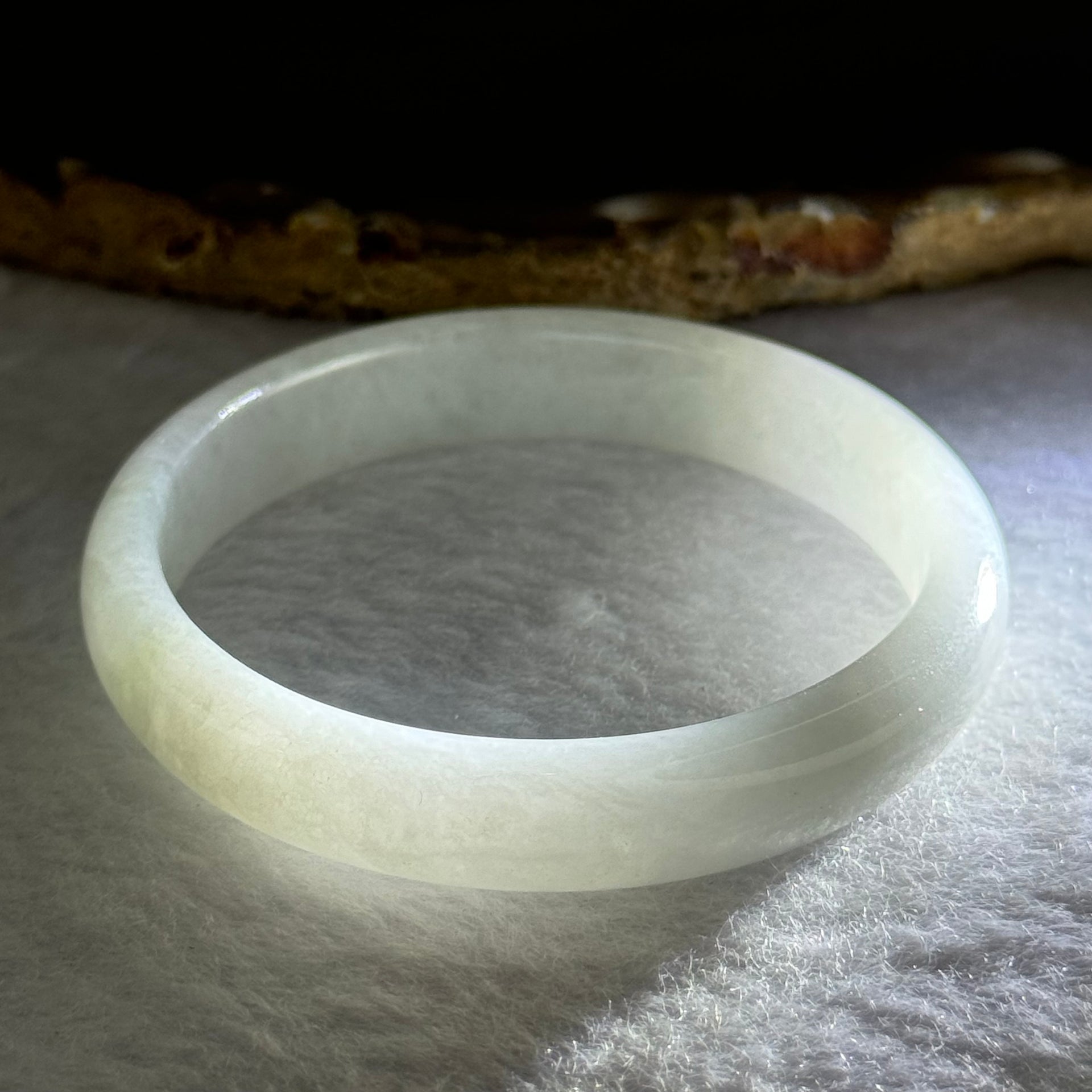 Type A Light Lavender Green to White Jadeite Bangle 25.04g Internal Diameter 49.9mm 10.4 by 5.4mm (Very Slight Internal Line) - Huangs Jadeite and Jewelry Pte Ltd