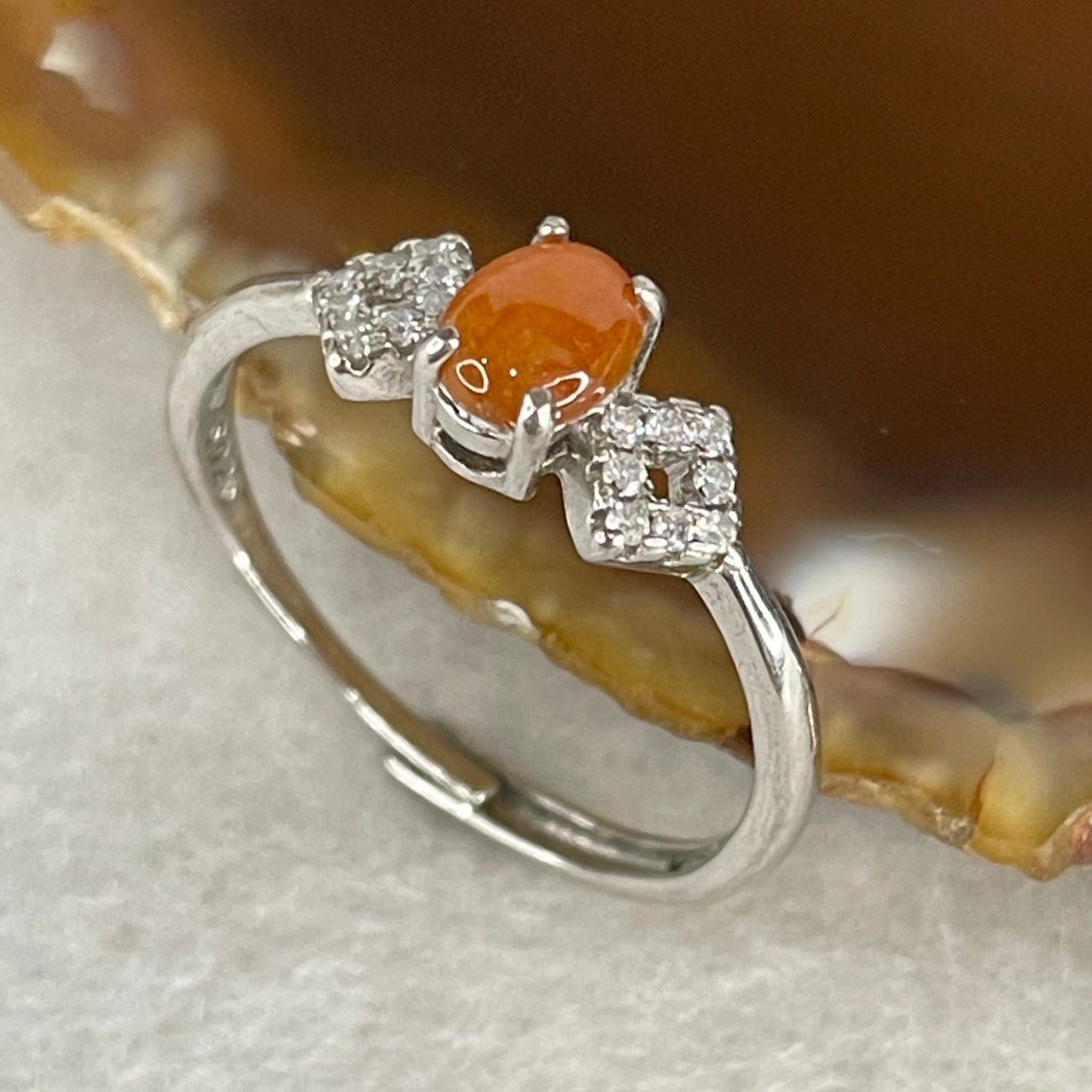 Type A Orange Yellow Jadeite Minimalist Ring | Translucent Oval Cabochon | Solid S925 Sterling Silver Setting | Smart Adjustable Sizing (1.57g 5.7x4.2x1.5mm)