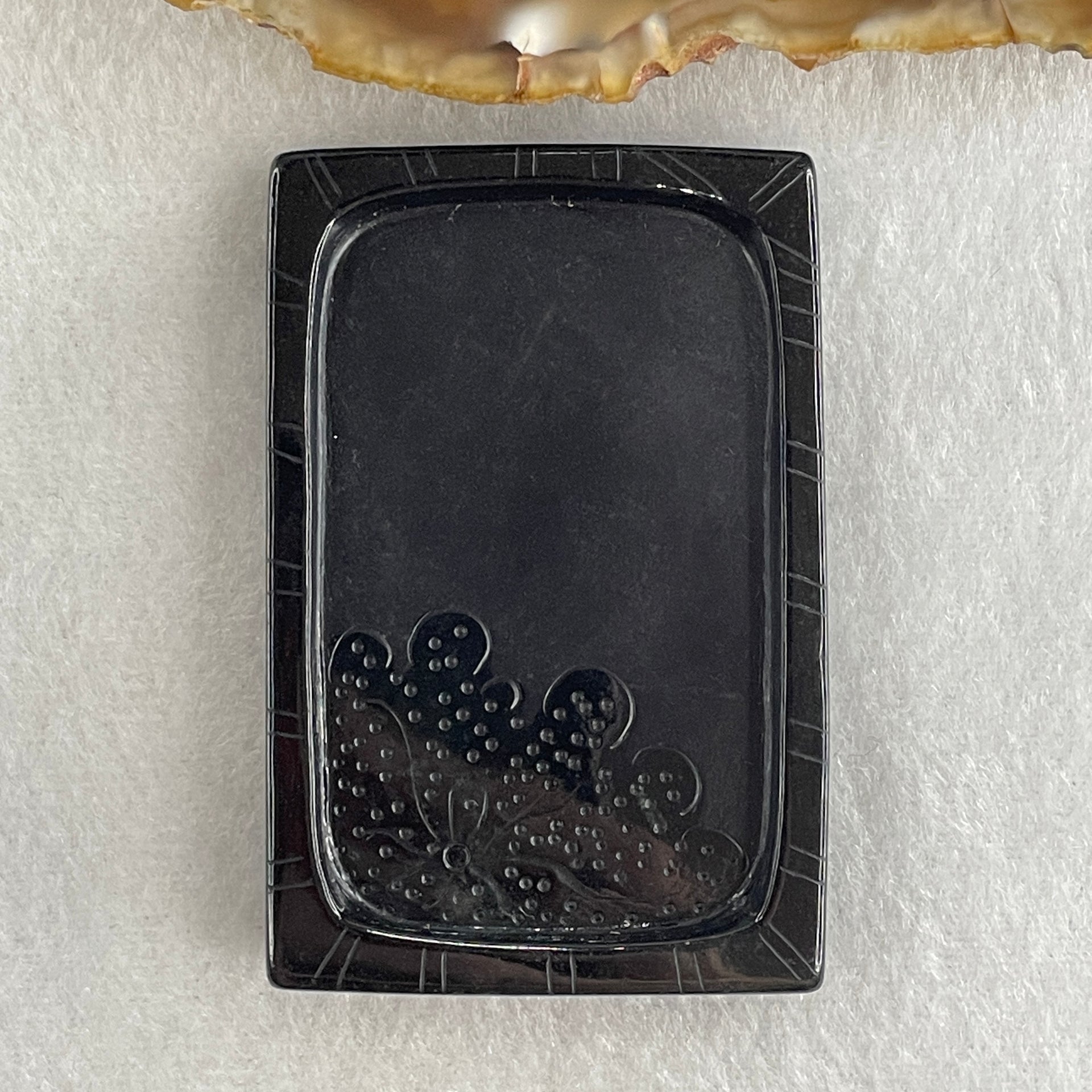 Type A Opaque to Partial Translucent Black Omphacite Jadeite Amitabha Buddha with Dragon Pendant Dog and Boar Pig Zodiac Guardian 37.44g 62.5 by 41.7 by 9.7mm - Huangs Jadeite and Jewelry Pte Ltd