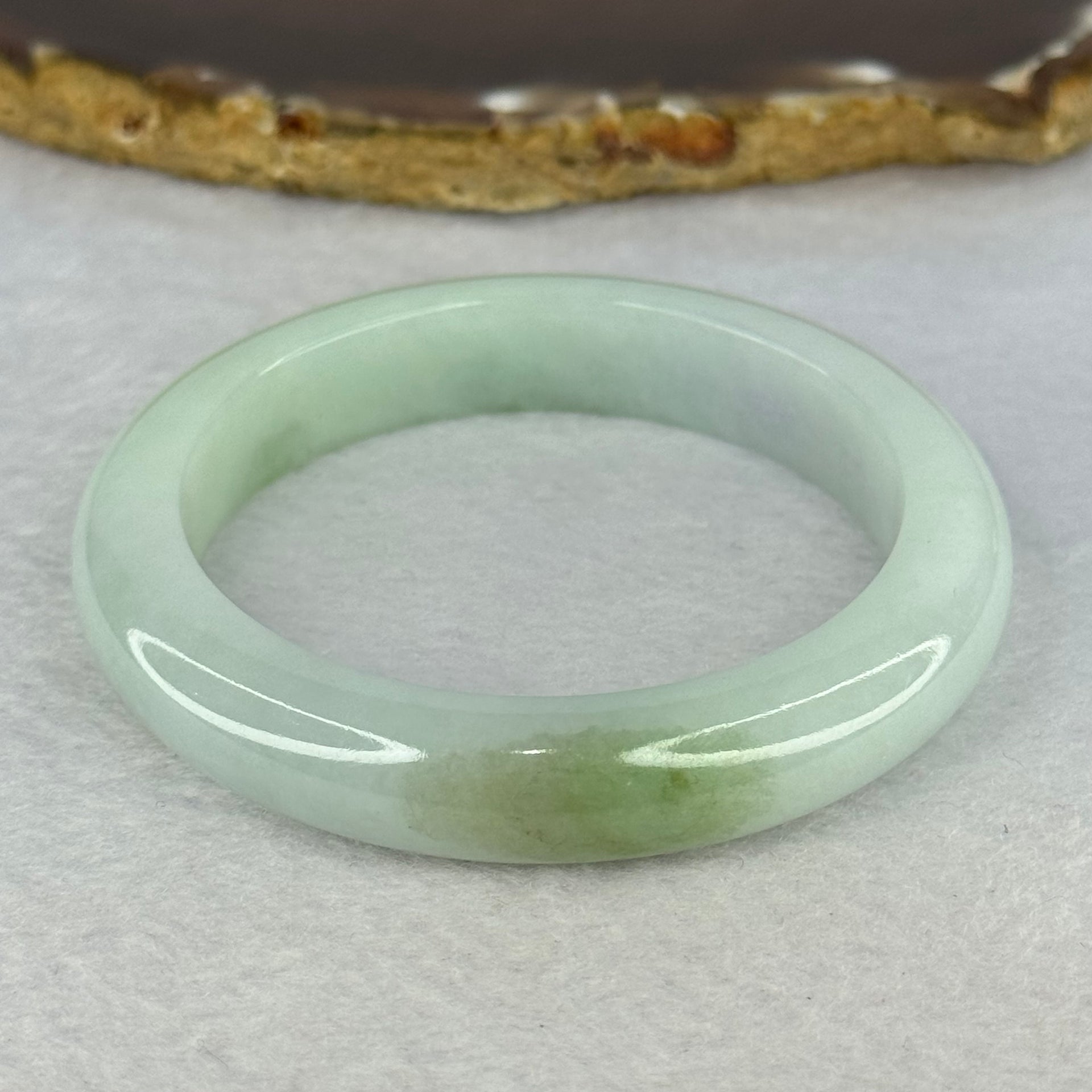 Type A Light Green with Green Patch Jadeite Bangle Internal Diameter 51.9mm 49.83g 11.2 by 8.6mm (Very Slight Internal Line) - Huangs Jadeite and Jewelry Pte Ltd