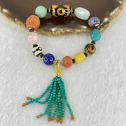 Muti Treasure with Tibetan Old Oily Agate Dzi Beads 3 Eye with Natural Crystals Beads Bracelet 37.56g 16.5cm 21.8 by 13.5mm, 11.2 by 11.7mm, 9.8 by 10.3mm - Huangs Jadeite and Jewelry Pte Ltd