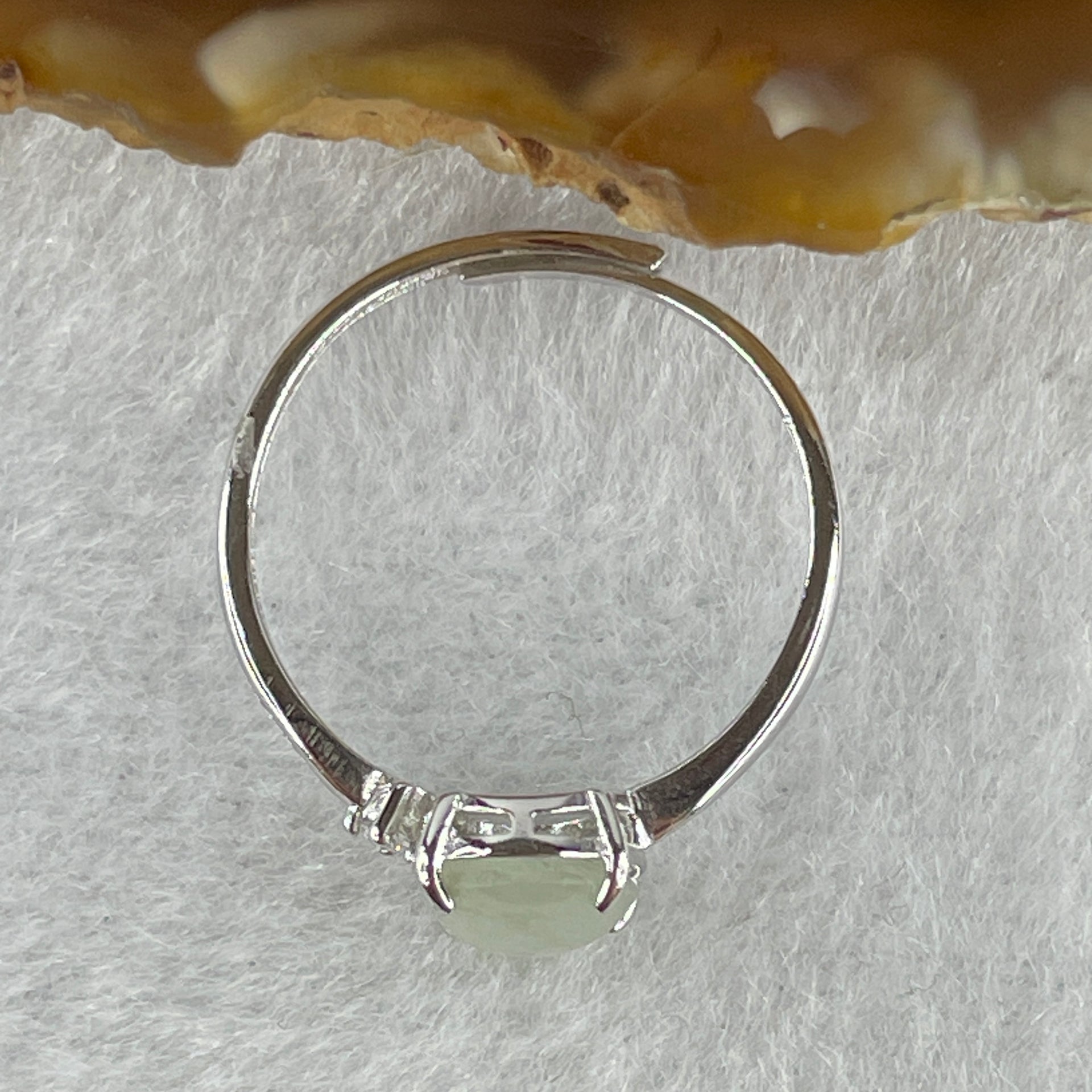 Natural Type A Semi Icy Faint Green Jadeite Oval Shape Cabouchon in S925 Silver Ring (Adjustable Size) 1.18g 8.8 by 6.4 by 3.0mm - Huangs Jadeite and Jewelry Pte Ltd
