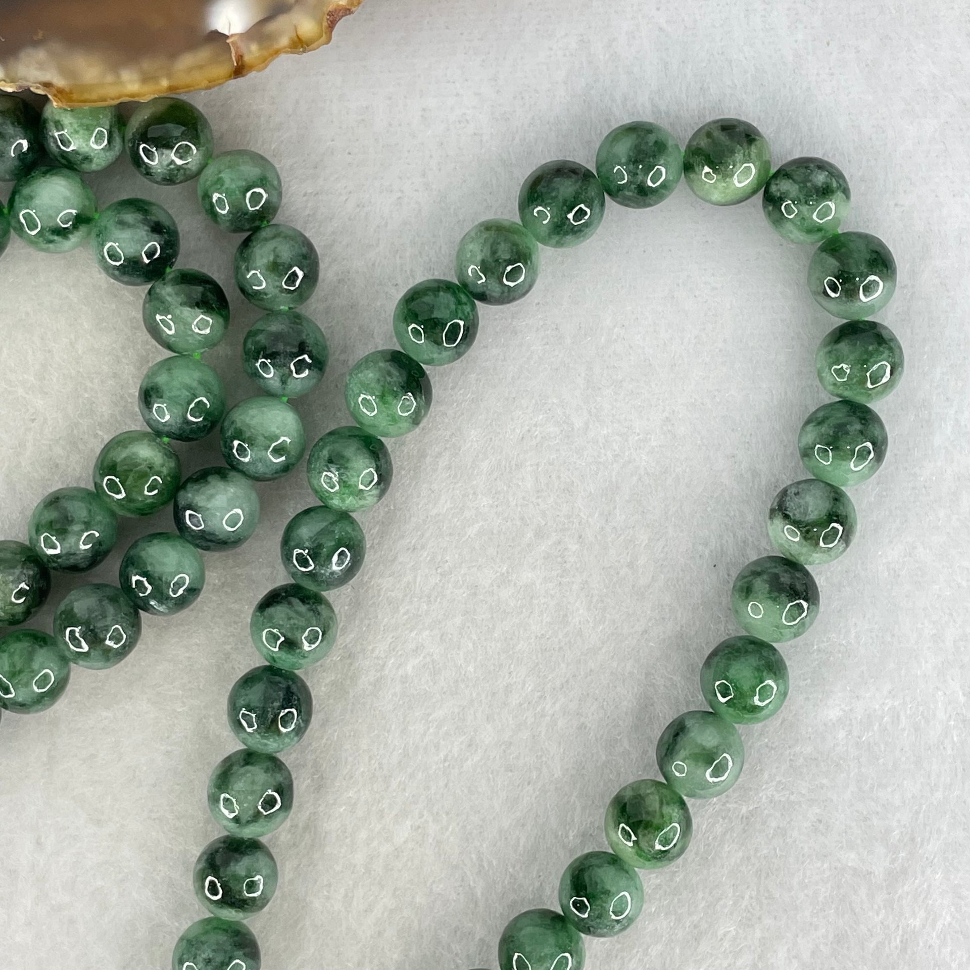 Type A Blueish Green with Light Green Piao Hua Jadeite Beads Necklace 79.31g 74cm 8.0mm 98 Beads - Huangs Jadeite and Jewelry Pte Ltd