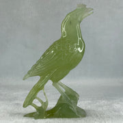 Natural Green Serpentine Javan Mynah Birds on Tree with Wooden Stand Display 291.4g 99.0 by 153.8 by 78.0mm - Huangs Jadeite and Jewelry Pte Ltd