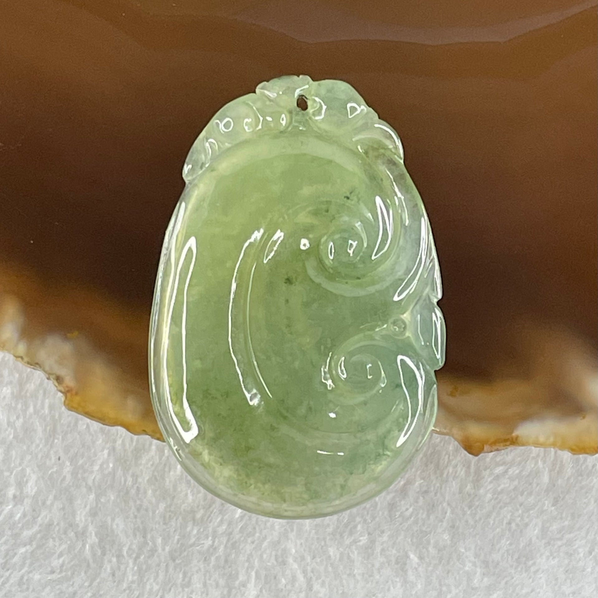 Type A Icy Blueish Green with Dark Green and Yellow Patches Jadeite Ruyi Pendant 8.36g 38.8 by 25.9 by 4.6mm - Huangs Jadeite and Jewelry Pte Ltd