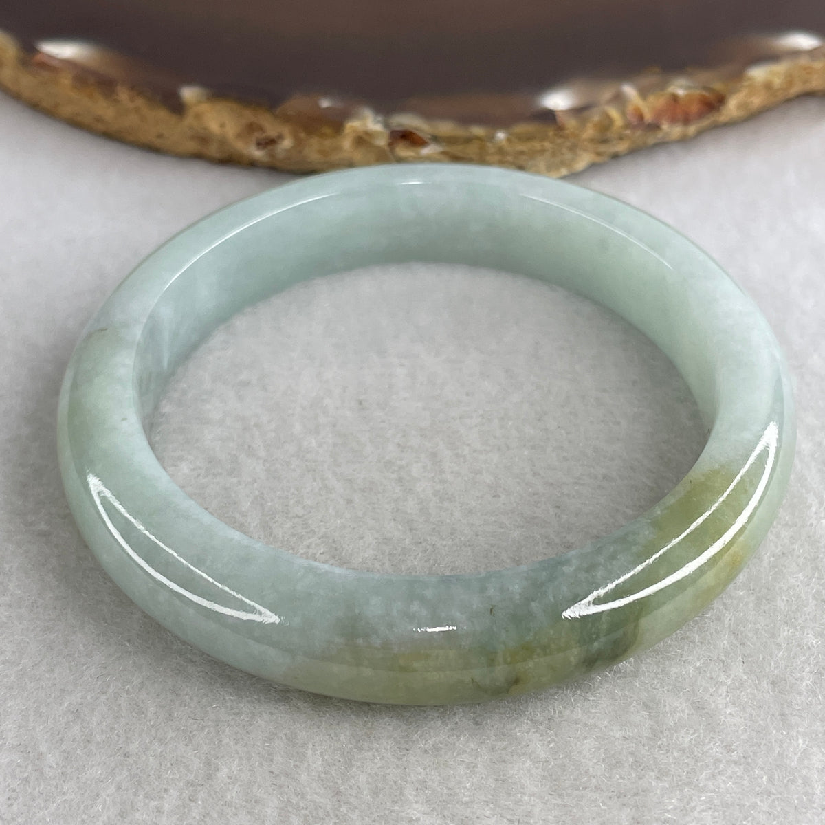 Certified Natural Type A Sky Blue & Yellowish Spot Jadeite Bangle | (47.46g | 53.7mm Inner Diameter | 11.1mm x 8.3mm | Close to Perfect | Throat, Solar Plexus, Crown & Heart Chakra Synergy, Wisdom & Wealth Magnet Anchor) - Huangs Jadeite and Jewelry Pte Ltd