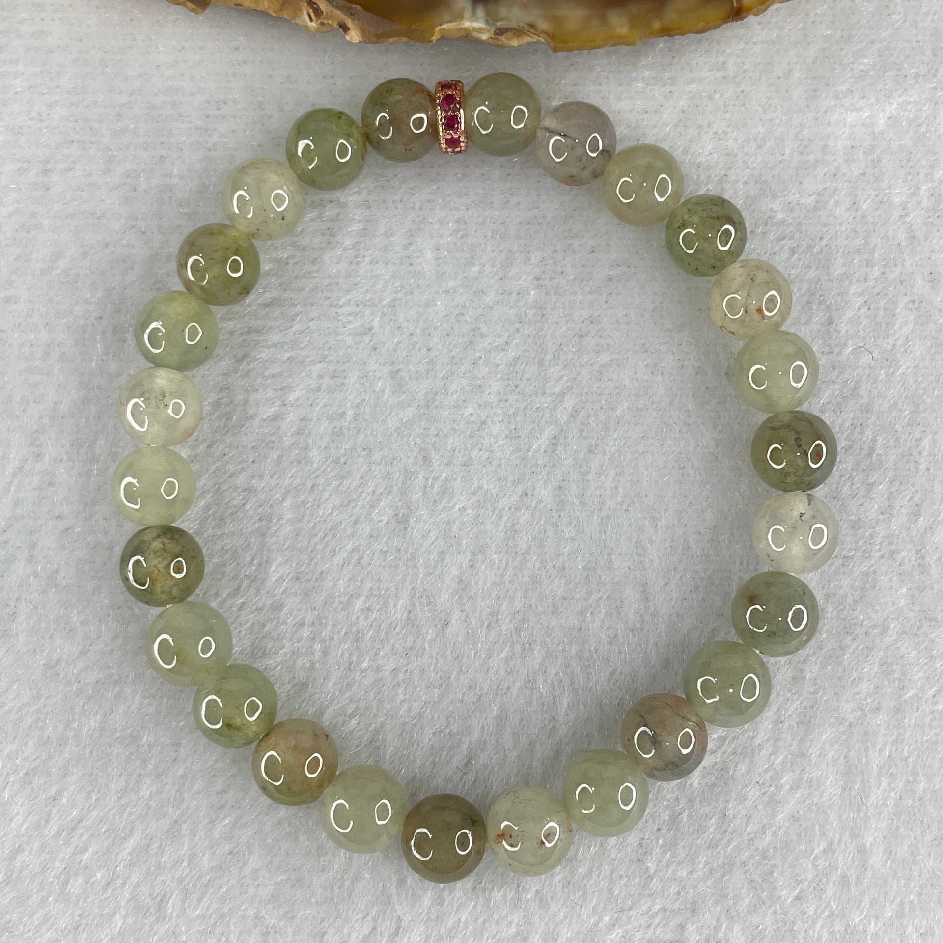 Natural Type A Light Green with Greyish Jadeite Beads Bracelet 15.27g 15cm 6.9mm 26 Beads - Huangs Jadeite and Jewelry Pte Ltd