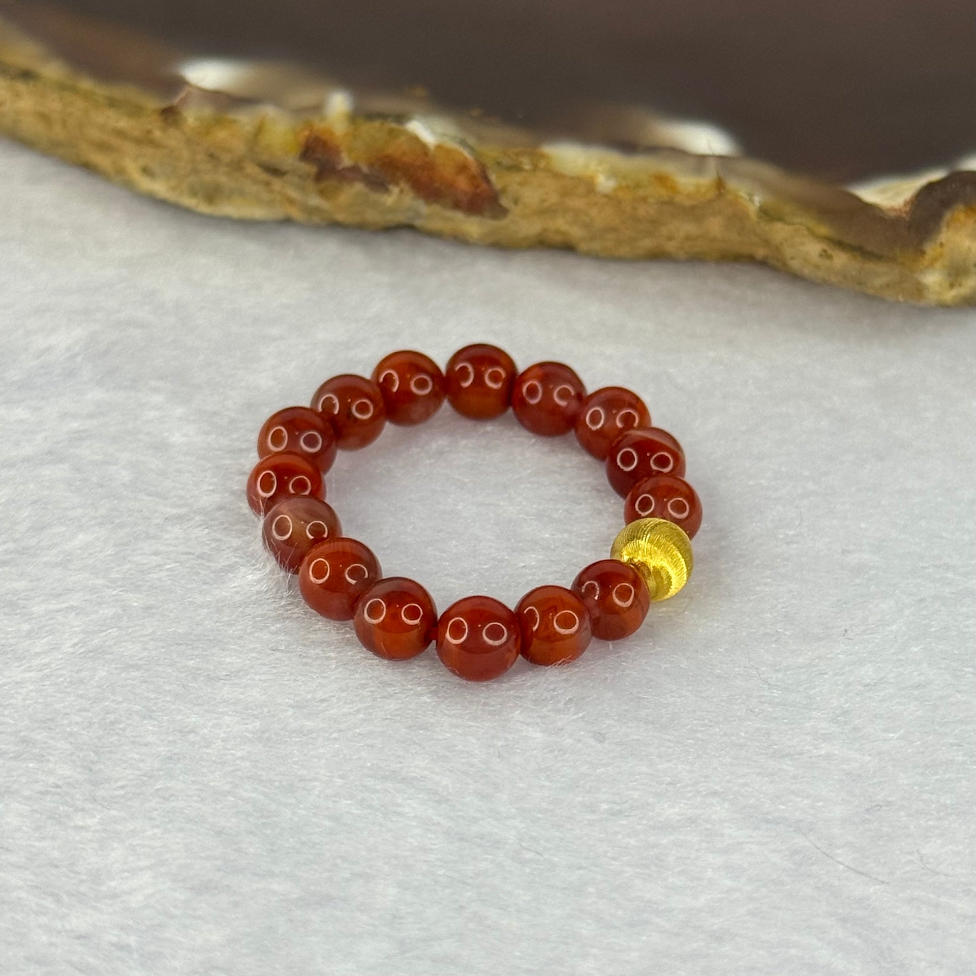 Natural Red Agate Bead Ring 2.40g US 9.5 / HK 21 4.8mm 15 Beads - Huangs Jadeite and Jewelry Pte Ltd
