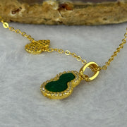 Type A Old Mine Spicy Green Jadeite Hulu with Crystals in S925 Sliver Gold Color Necklace 3.30g 10.1 by 7.0 by 1.0mm - Huangs Jadeite and Jewelry Pte Ltd