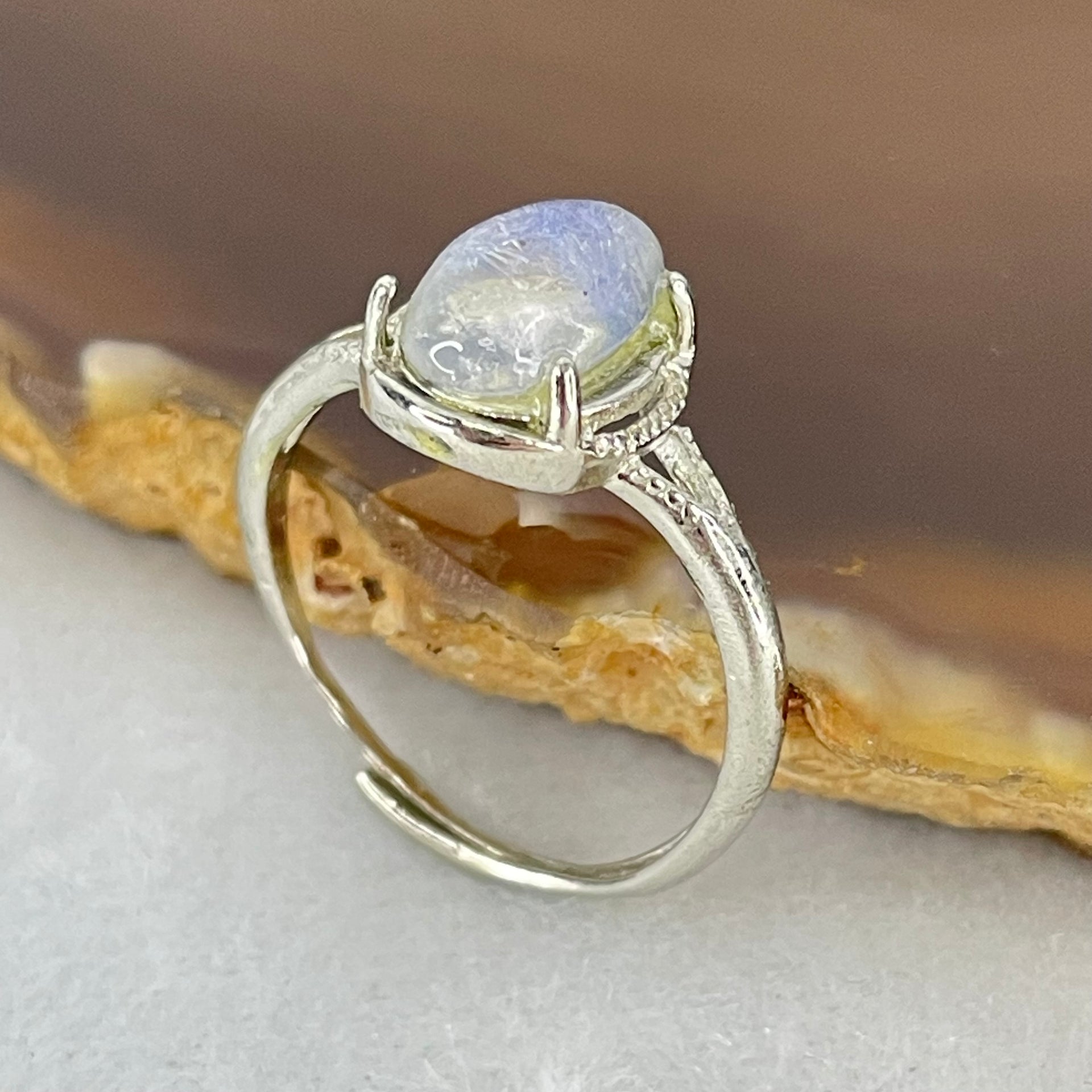 Rare Good Grade Natural Blue Dumortierite Rutilated Quartz in S925 Sliver Ring (Adjustable Size) 1.59g 9.6 by 6.7 by 4.0mm - Huangs Jadeite and Jewelry Pte Ltd