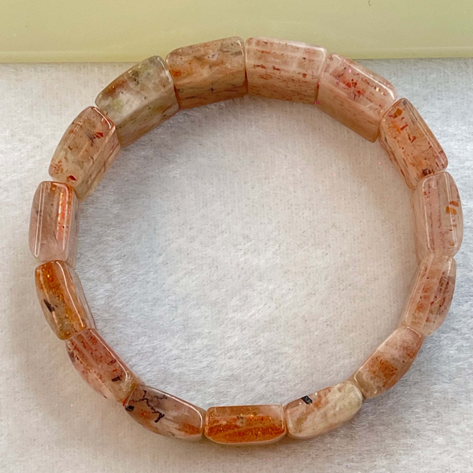 Natural Sunstone Bracelet 49.76g 17.5cm 18.0 by 13.0 by 6.6mm 15 pcs - Huangs Jadeite and Jewelry Pte Ltd