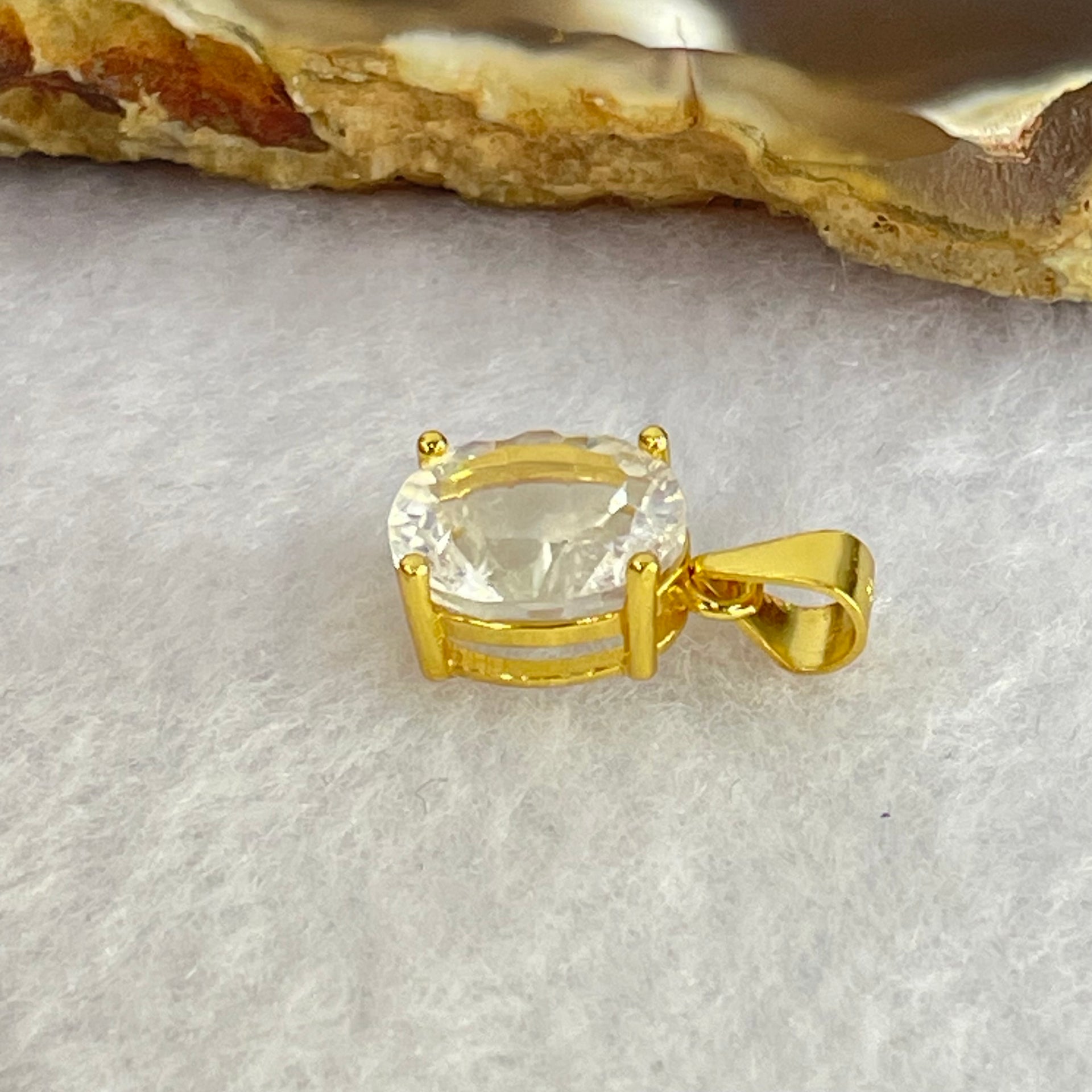 Natural Madagascar Blue Moonstone in S925 Silver Gold Color Pendant 1.27g 10.1 by 7.2 by 5.0mm - Huangs Jadeite and Jewelry Pte Ltd