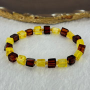 Natural Butterscotch Yellow and Red Amber Square Beads Bracelet 天然方型多宝琥珀手链 6.21g 16cm 7.2mm 22 Beads - Huangs Jadeite and Jewelry Pte Ltd