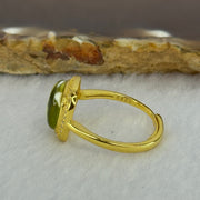 Natural Green Amber with Milk Inclusions in S925 Sliver Gold Color Ring (Adjustable Size) 2.31g 9.5 by 3.0mm - Huangs Jadeite and Jewelry Pte Ltd