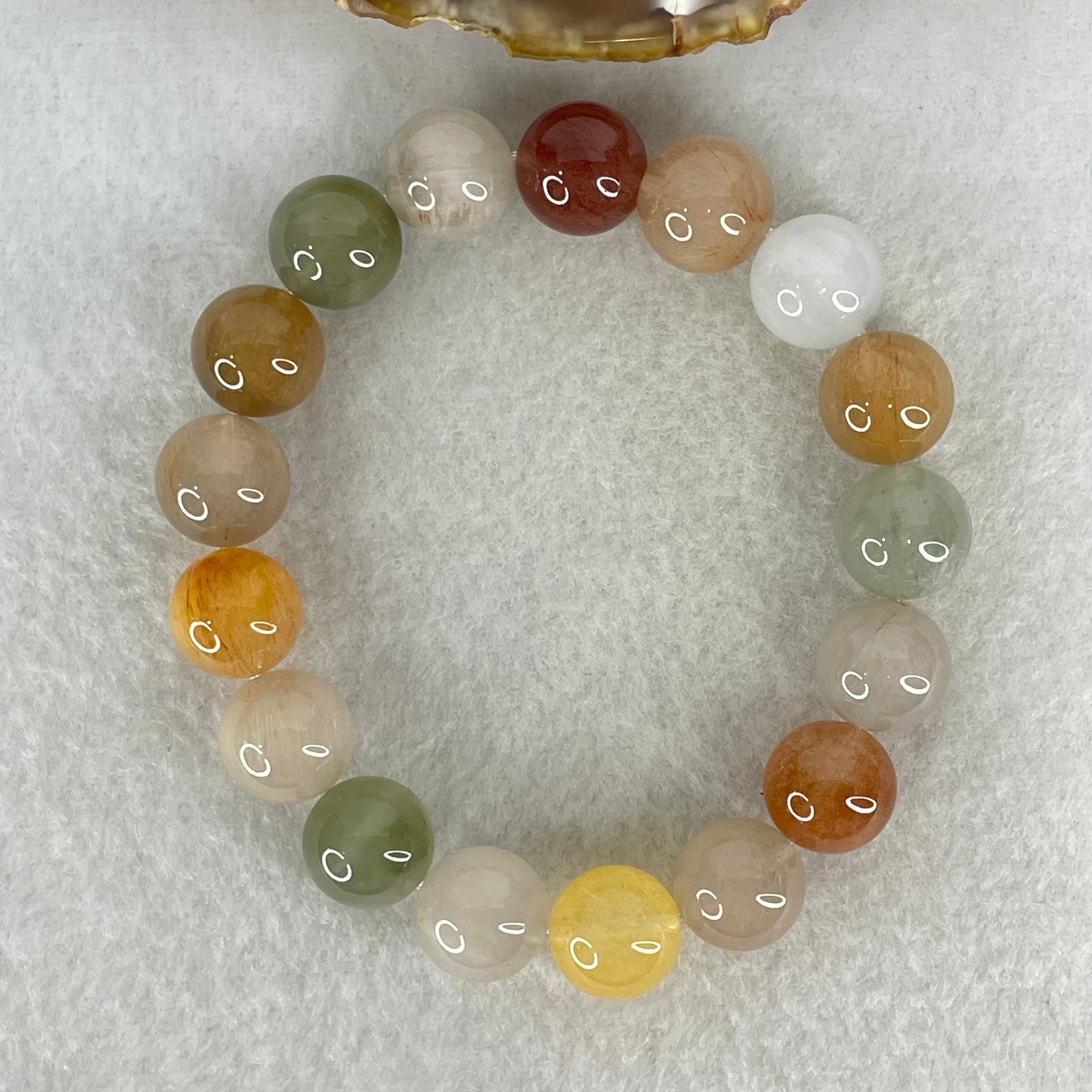 Above Average Grade Natural Muti Colour Rabbit Hair Rutilated Quartz Beads Bracelet 46.75g 18cm 12.7mm 17 Beads - Huangs Jadeite and Jewelry Pte Ltd