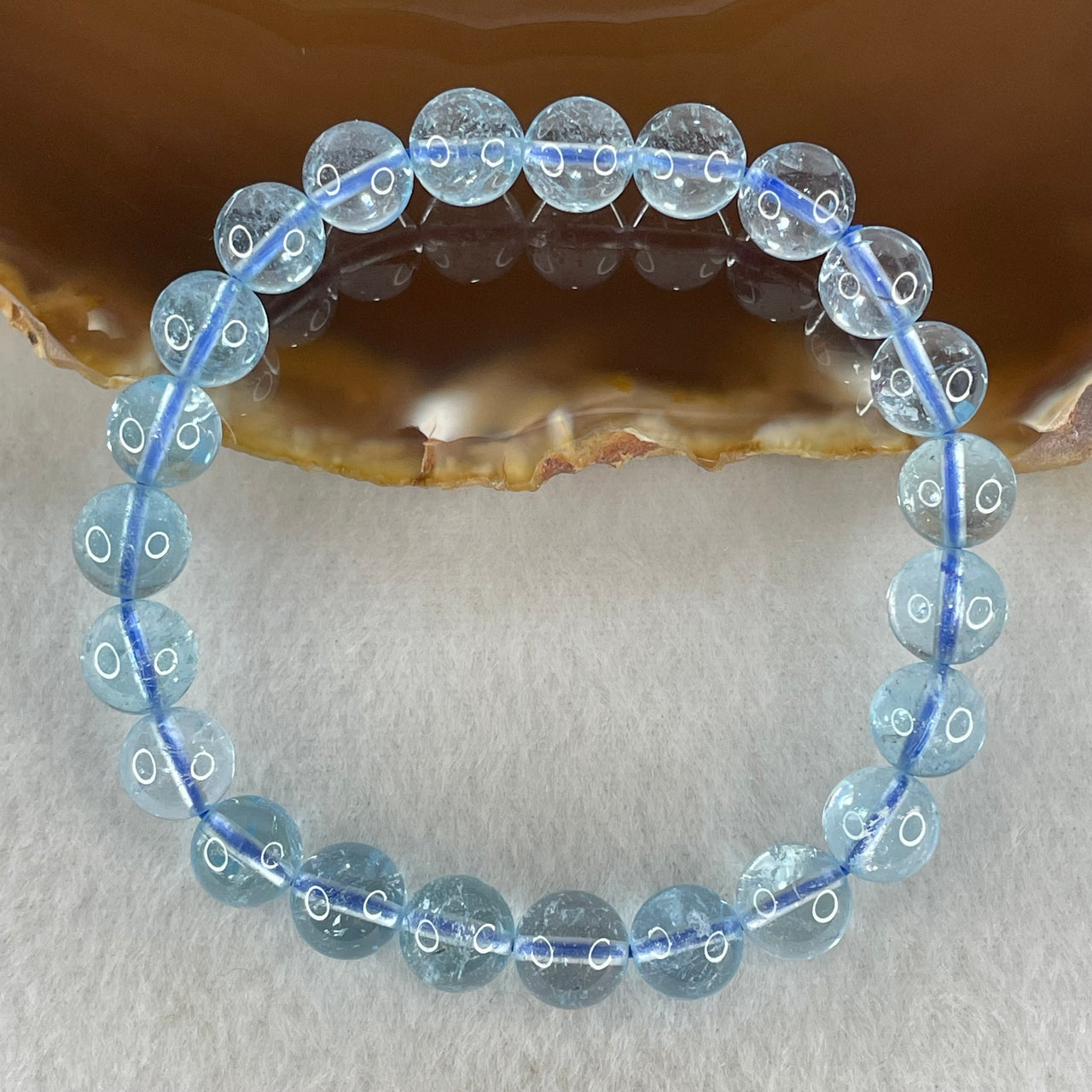 Above Average Natural Blue Topaz Beads Bracelet 23.57g 15.5cm 8.3mm 23 Beads - Huangs Jadeite and Jewelry Pte Ltd