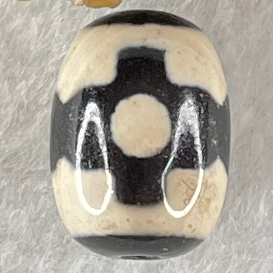 Natural Powerful Tibetan Old Oily Dark Brown With White Agate 3 Eyes Dzi Bead Heavenly Master (Tian Zhu) 三眼天诛 4.51g 17.5 by 13.0mm - Huangs Jadeite and Jewelry Pte Ltd