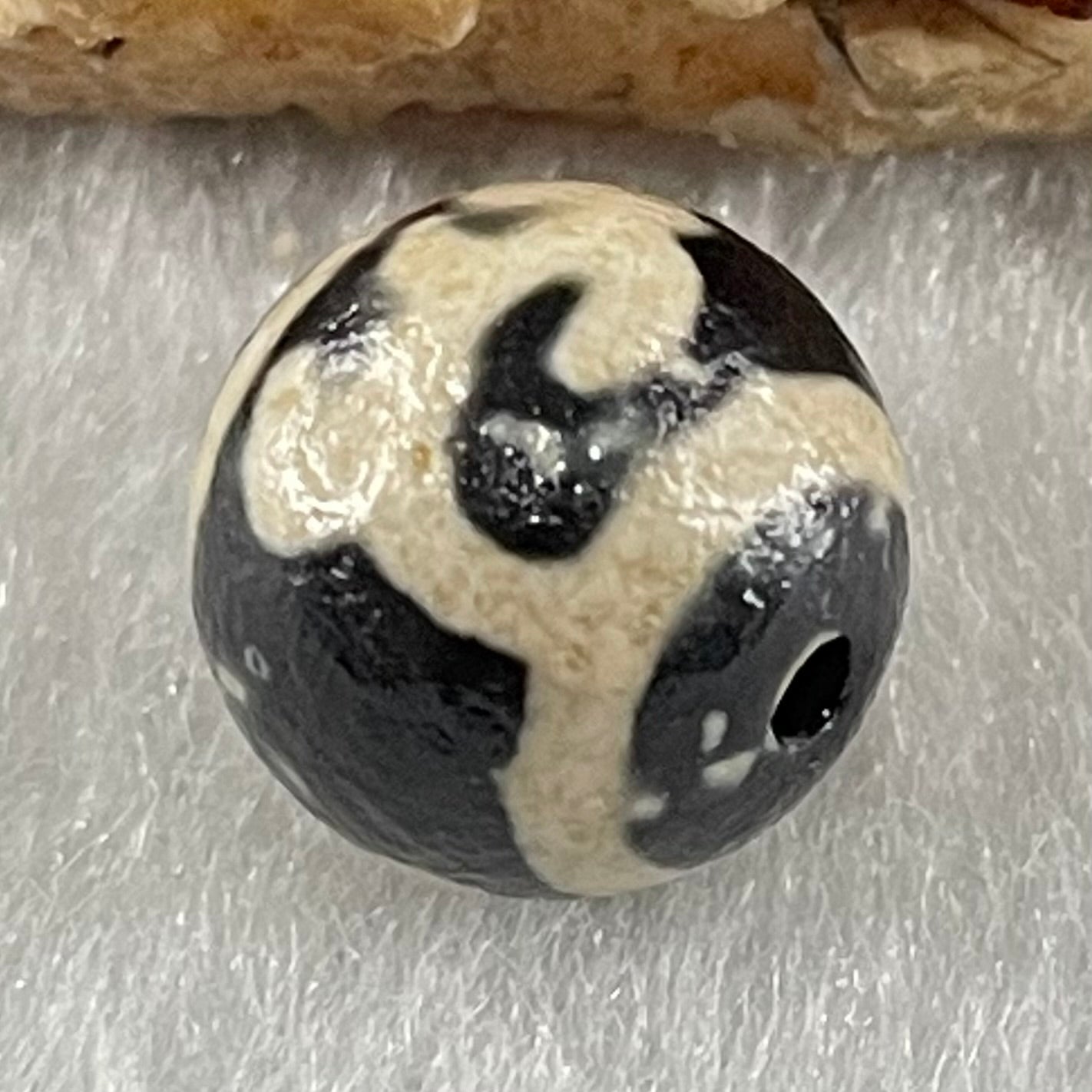 Natural Powerful Tibetan Old Oily Brown Yellowish White Agate Green Tara Dzi Bead Heavenly Master (Tian Zhu) 绿度母天珠 1.47g 10.0 by 10.4mm - Huangs Jadeite and Jewelry Pte Ltd