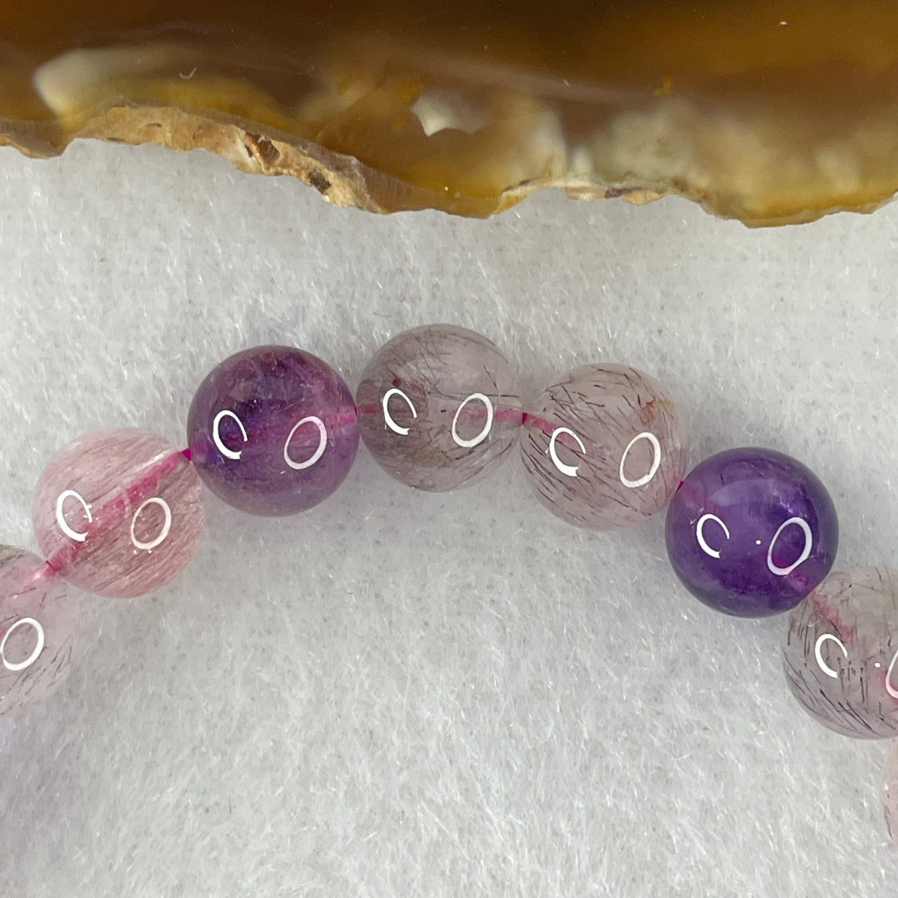 Certified Above-Average Grade Natural Super 7 Crystal Beads Bracelet | High-Fluidity Crystalline Strand | Authentic Sacred Seven Multi-Mineral Inclusions Quartz Spiritual Catalyst & Auric Shield Bracelet (15.52g | 15.5cm Length | 7.8mm | 24 Beads)