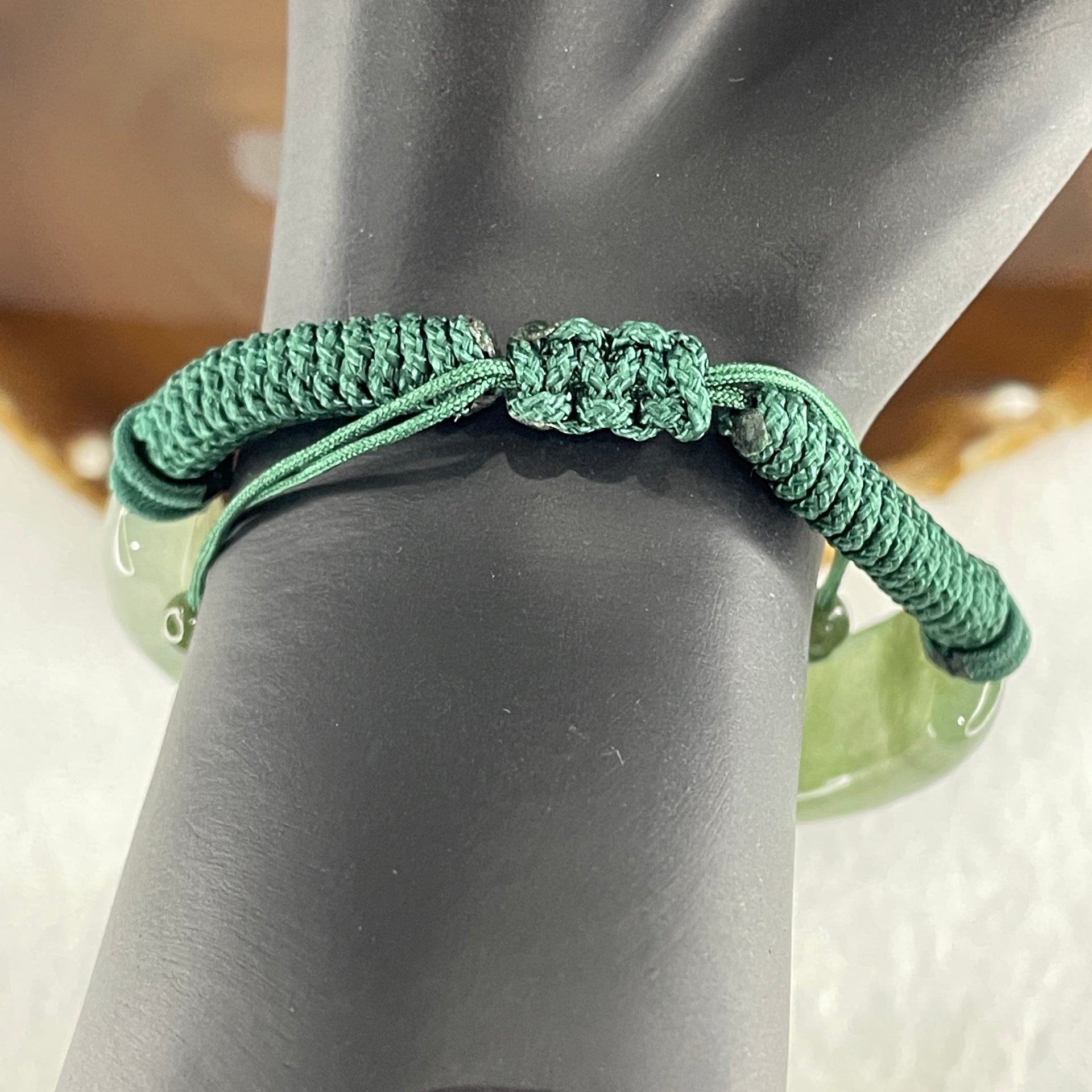 Natural Type A Jelly Green with Dark Green Piao Hua Jadeite Carp Fish with Coin Bracelet 37.48g 16cm 14.0 by 11.8mm - Huangs Jadeite and Jewelry Pte Ltd