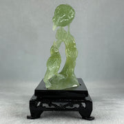 Natural Green Serpentine Double Birds on Tree with Wooden Stand Display 322.6g 74.0 by 155.0 by 75.8mm - Huangs Jadeite and Jewelry Pte Ltd