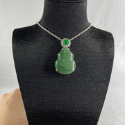 Natural Type A Omphacite Green Jadeite Hulu Necklace in S925 Silver | (16.65g | 58cm S925 | 27.5 x 21.1 x 3.0mm | Health, Abundance & Negative Energy Absorber, Feng Shui Prosperity & Longevity Necklace) - Huangs Jadeite and Jewelry Pte Ltd