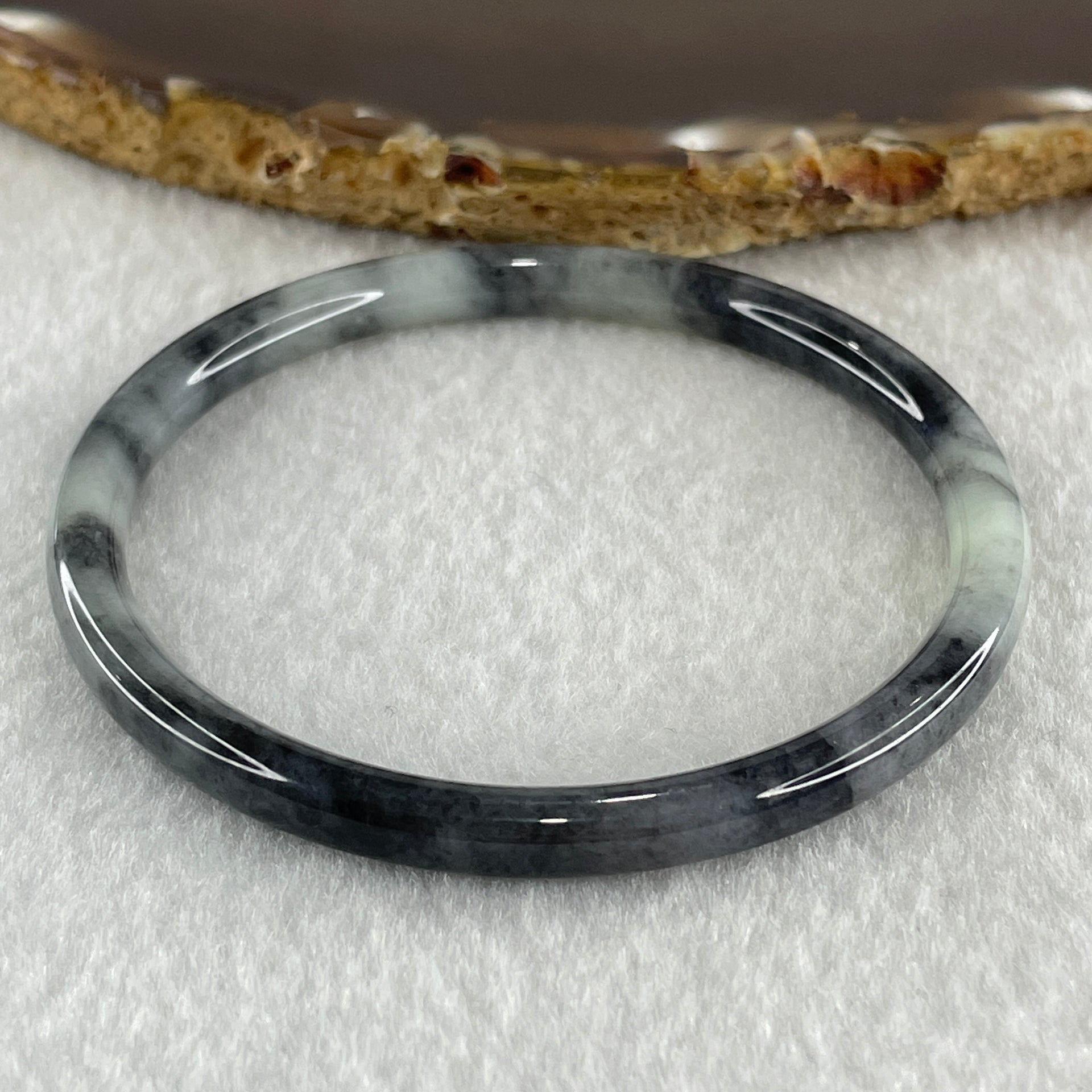 Type A Natural Wuji Grey with Green Piao Hua Jadeite Bangle 15.55g Internal Diameter 56.9mm 5.5 by 5.4mm (Very Slight Internal Lines) - Huangs Jadeite and Jewelry Pte Ltd