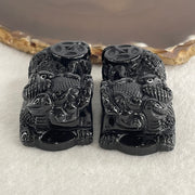 Certified Natural Type A Black Omphacite Jadeite Pixiu pair Pendant Each About 62.04g 50.6 by 28.6 by 21.4mm And 64.08g 50.0 by 27.5 by 22.7mm - Huangs Jadeite and Jewelry Pte Ltd