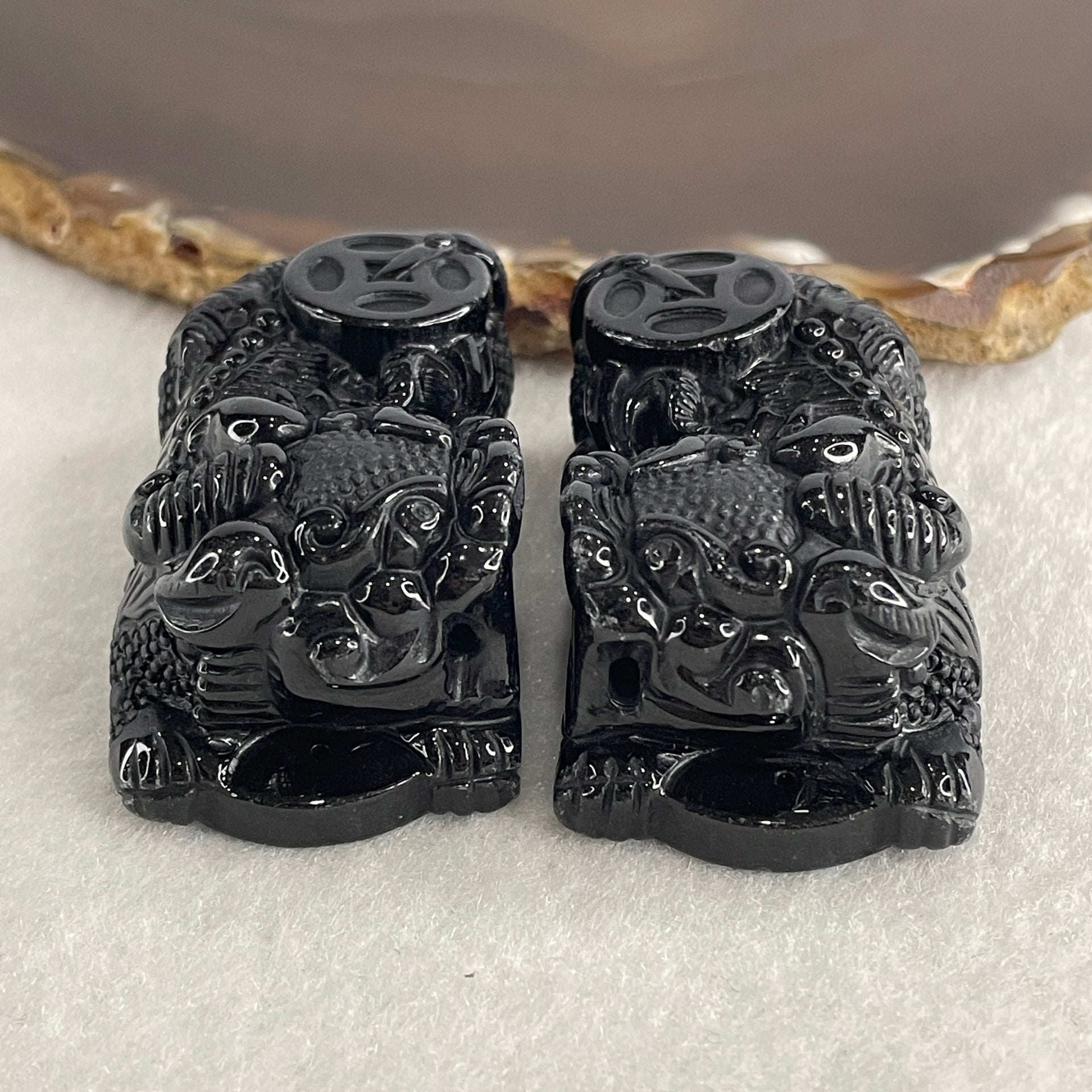 Certified Natural Type A Black Omphacite Jadeite Pixiu pair Pendant Each About 62.04g 50.6 by 28.6 by 21.4mm And 64.08g 50.0 by 27.5 by 22.7mm - Huangs Jadeite and Jewelry Pte Ltd