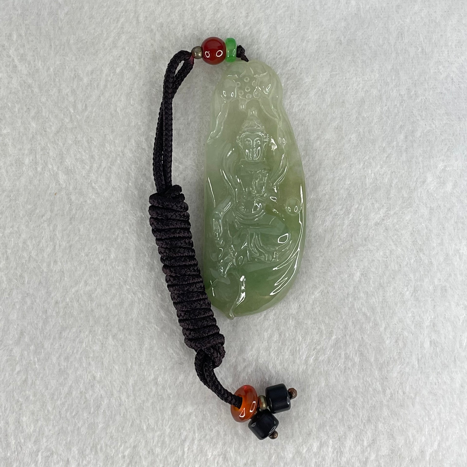 Type A Semi Icy Light Blueish Green Jadeite Guan Yin Pendant 20.29g 62.4 by 25.2 by 6.3mm - Huangs Jadeite and Jewelry Pte Ltd