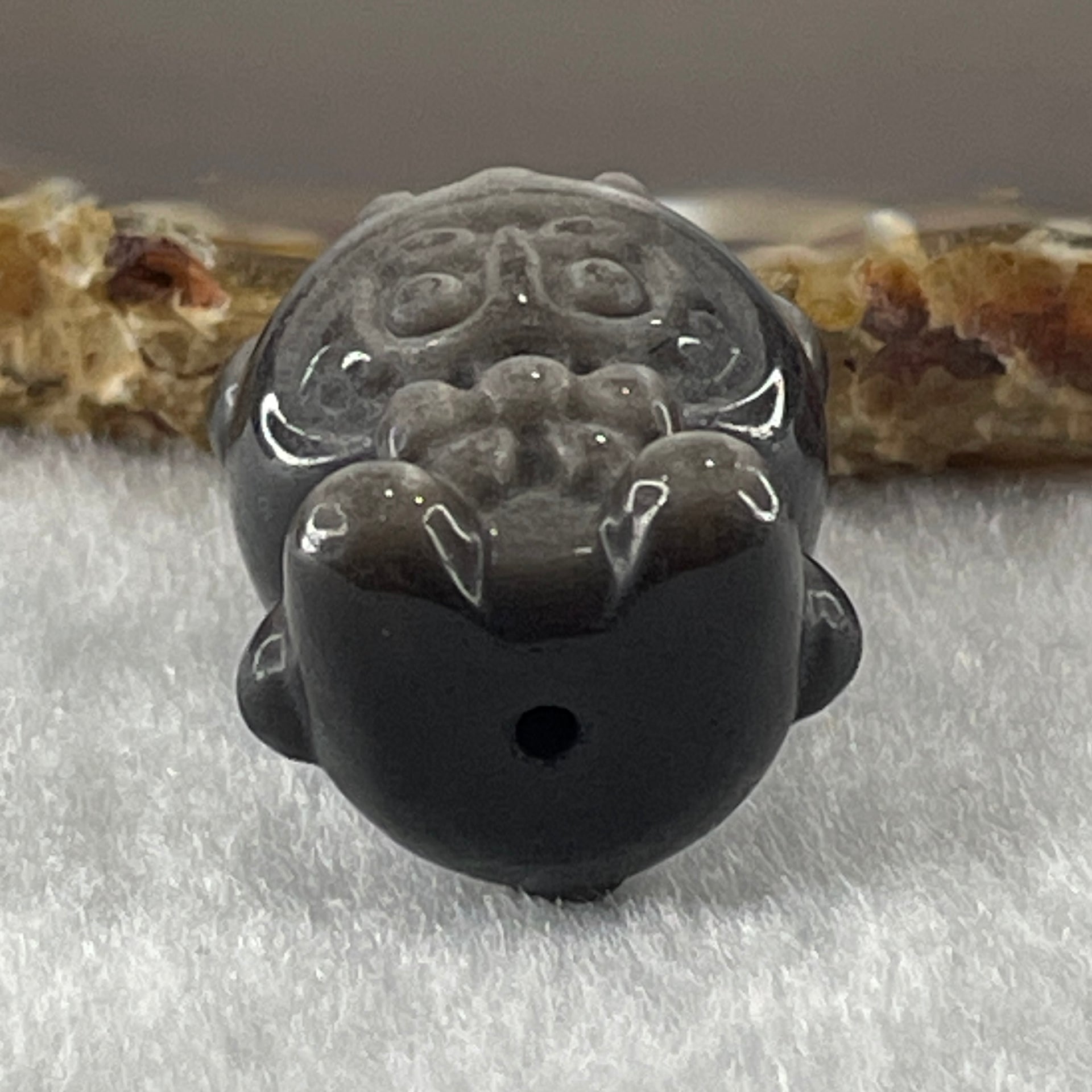 Black Obsidian Labubu Charm Display 14.90g 29.3 by 21.9 by 19.1mm - Huangs Jadeite and Jewelry Pte Ltd