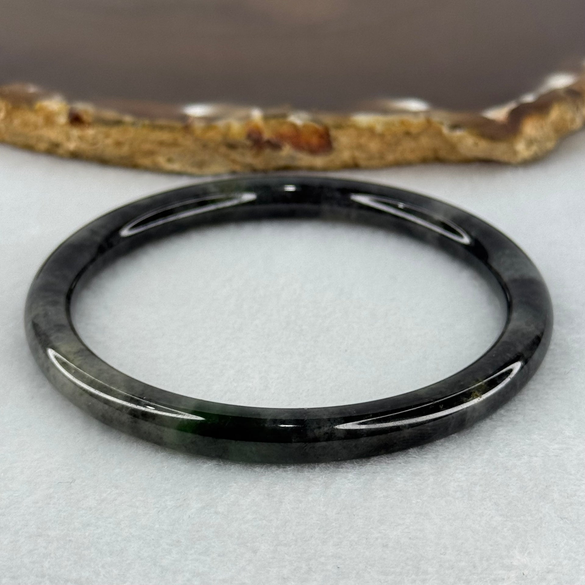 Type A Wuji Black Grey with Green Patch Jadeite Bangle Internal Diameter 55.5mm 40.98g 6.4 by 6.5mm (Internal Lines) - Huangs Jadeite and Jewelry Pte Ltd