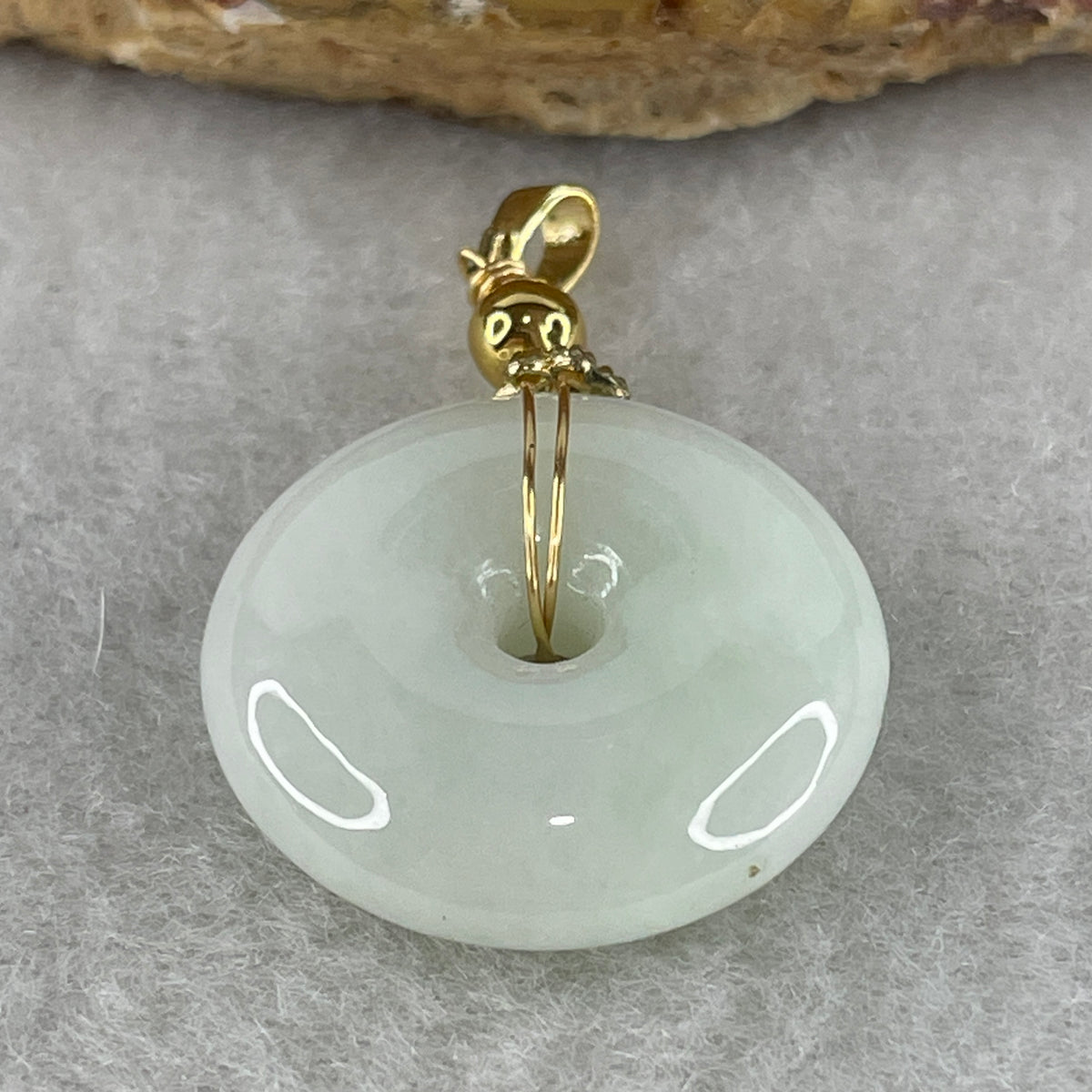 Natural Type A Faint Green to White Jadeite Ping An Kou Pendant | 21mm Ultra-Thick Jade Peace Disc Talisman (6.86g | 21.4 x 7.1mm) - Huangs Jadeite and Jewelry Pte Ltd