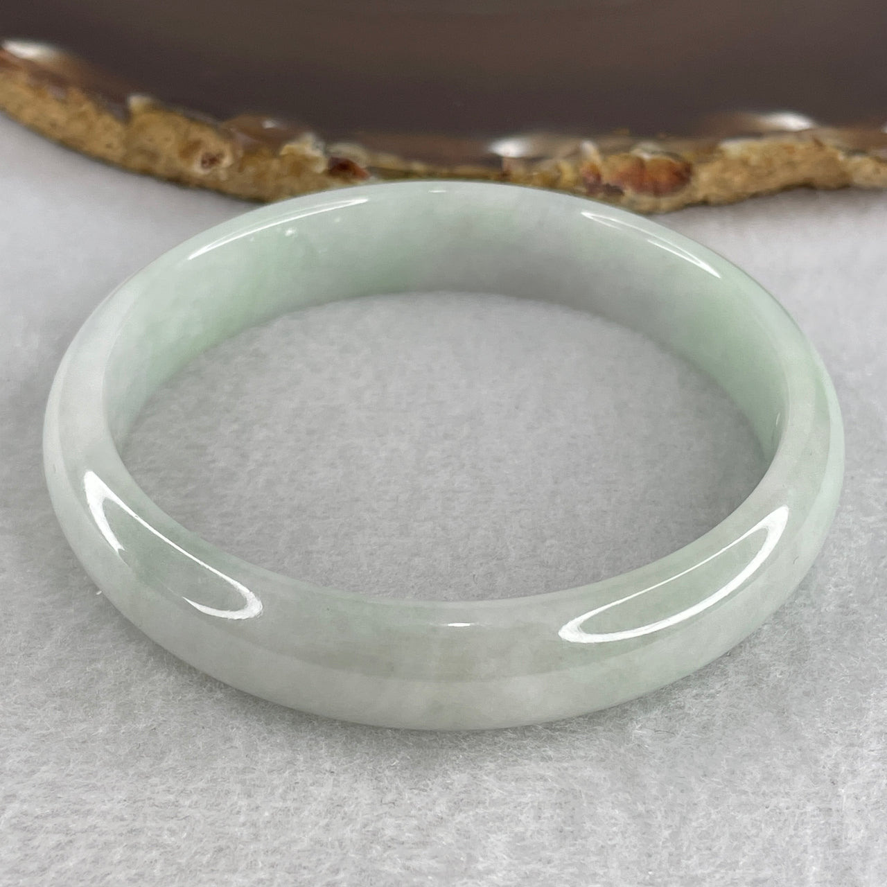 59.8mm Genuine Type A Jadeite Bangle - Large Size Faint Green Lavender Natural Jadeite Jewelry - 43.82g Wide Untreated Jade Bracelet for Women 12.3x7.2mm Wide (Slight Internal Lines)
