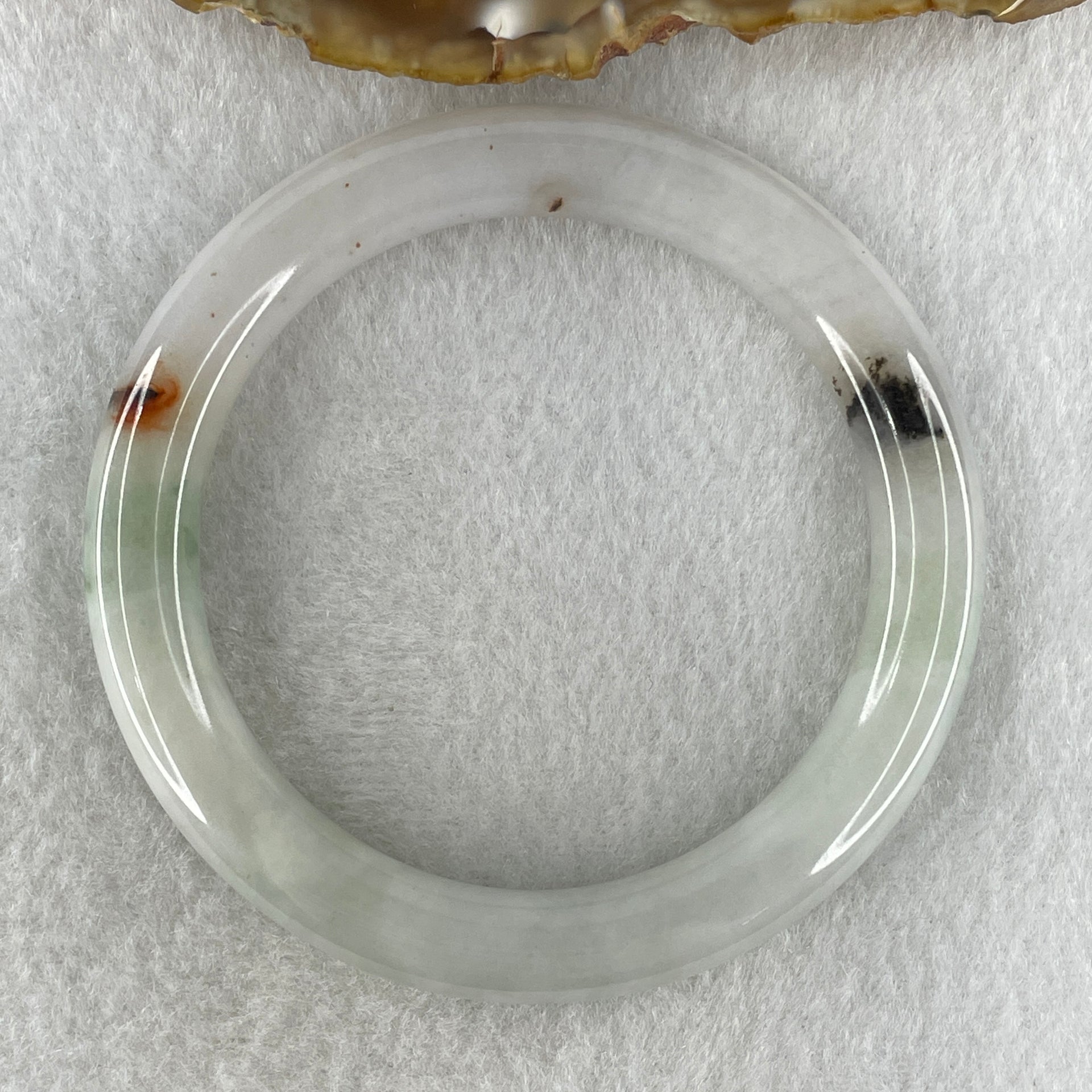 Type A Natural Light Green with Reddish Brown Patches Jadeite Bangle 51.19g Inner Diameter 56.5mm 10.0 by 9.7mm (Internal Lines) - Huangs Jadeite and Jewelry Pte Ltd