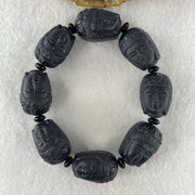Type A Opaque Black Omphacite Jadeite Guan Yin Head Beads Bracelet 117.05g 16cm 19.7mm 8 Beads - Huangs Jadeite and Jewelry Pte Ltd