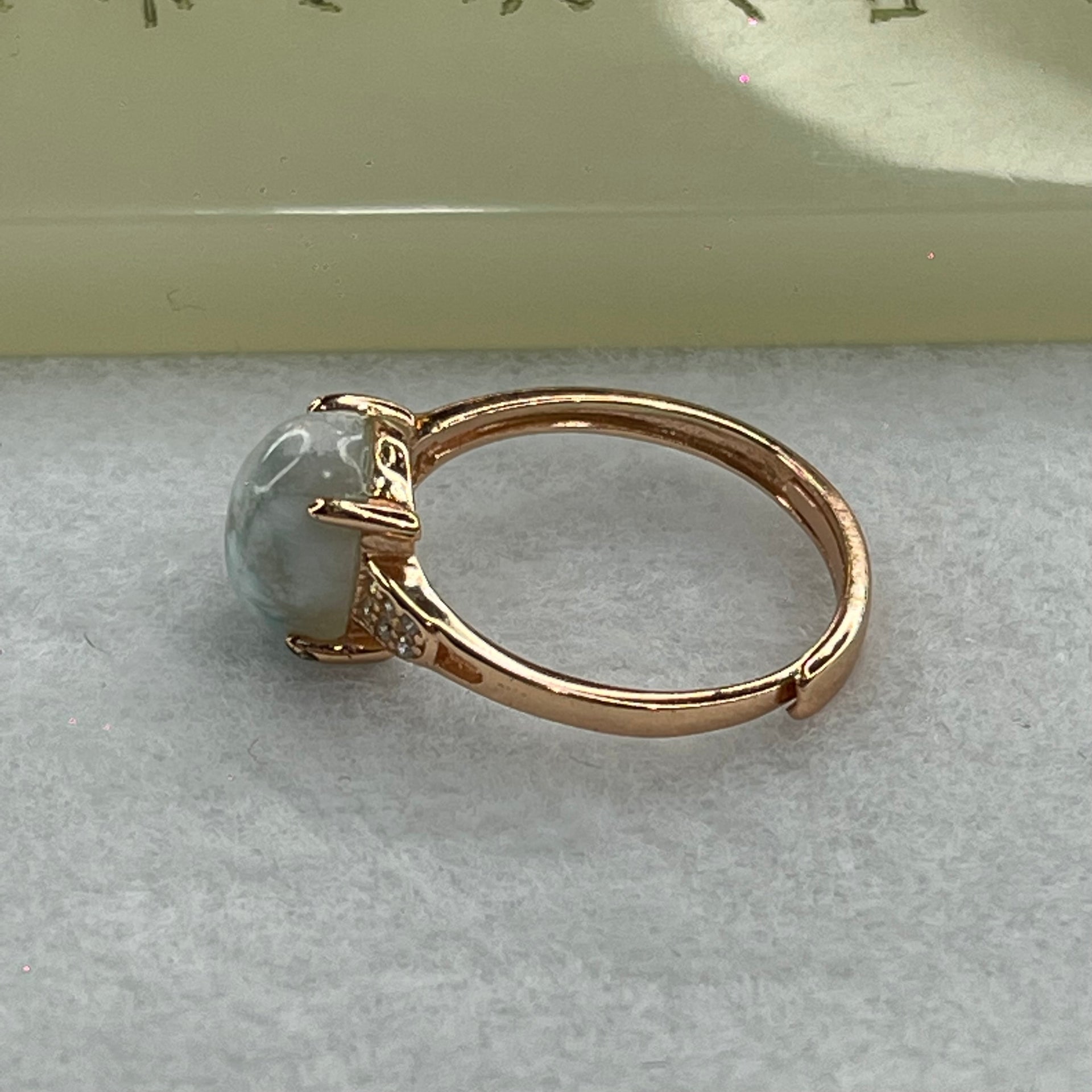 Natural Larimar in S925 Silver Rose Gold Color Ring (Adjustable Size) 2.31g 10.0 by 8.1 by 5.0mm - Huangs Jadeite and Jewelry Pte Ltd