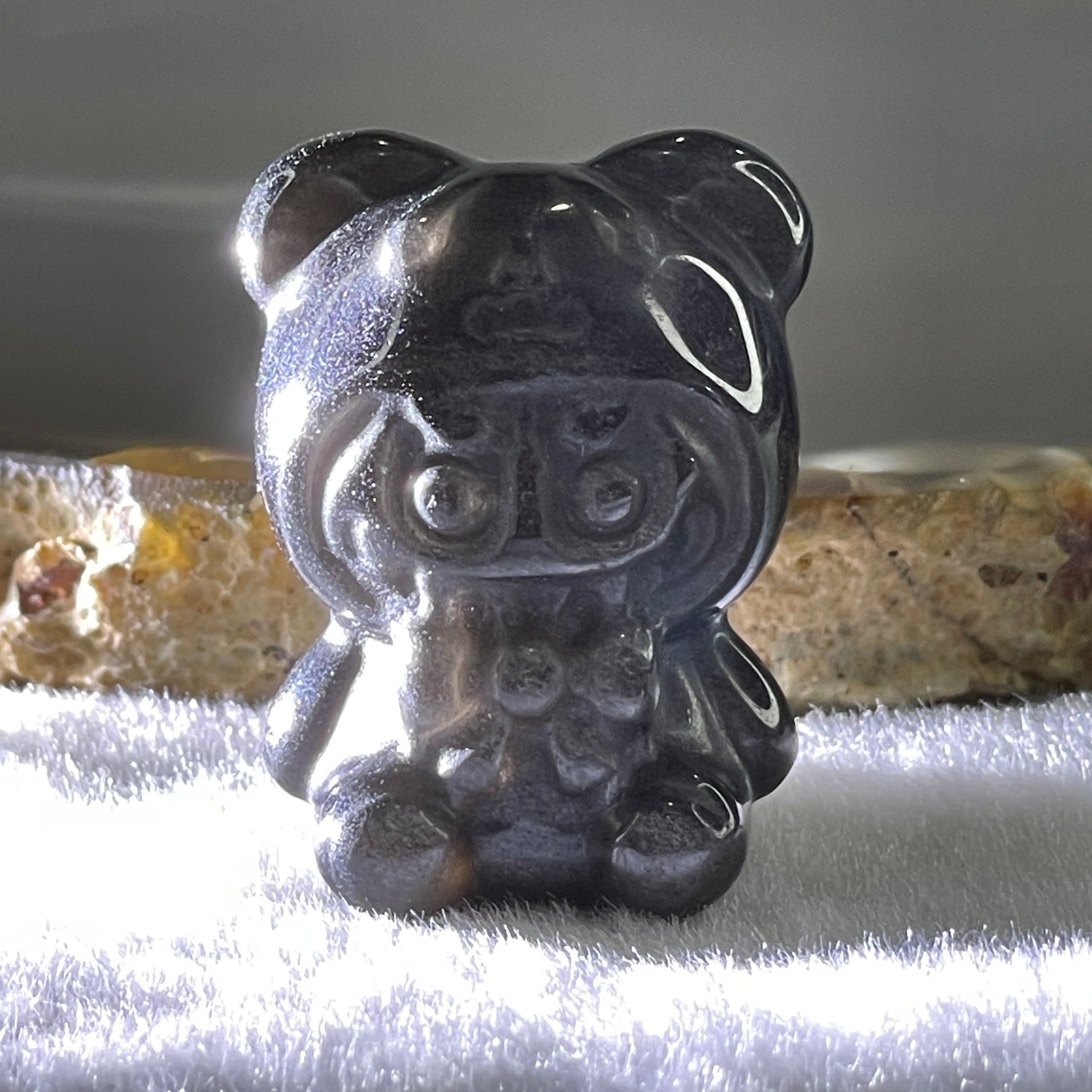 Black Obsidian Labubu Charm Display 15.77g 29.2 by 22.3 by 20.2mm - Huangs Jadeite and Jewelry Pte Ltd