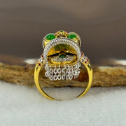 Type A Burmese Full Spicy Green Jade Jadeite 18K Yellow and White Gold customised Moveable Wu Shi Lion Head with Diamonds Ring 6.00g 13.1 by 22.5 by 8.3mm US6.25 HK13.5 Inner Dia 17.0mm - Huangs Jadeite and Jewelry Pte Ltd
