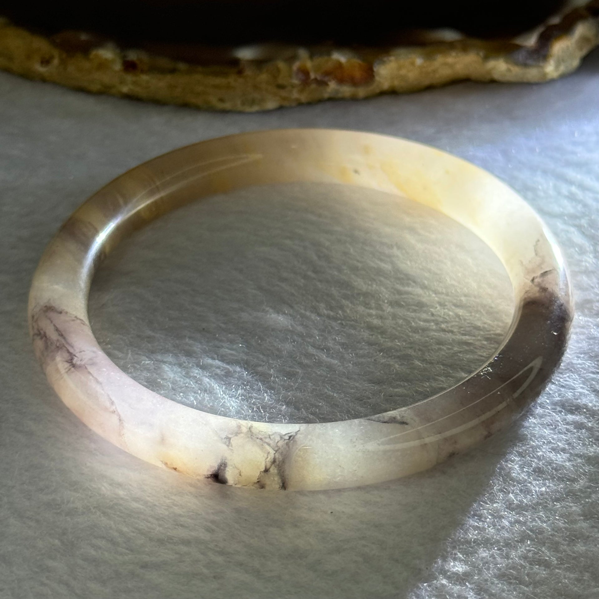 Transparent Purple Peach Yellow Quartzite Jade Bangle 天山水沫玉手镯 Inner Diameter 59.6mm 29.96g 8.4 by 8.4mm - Huangs Jadeite and Jewelry Pte Ltd