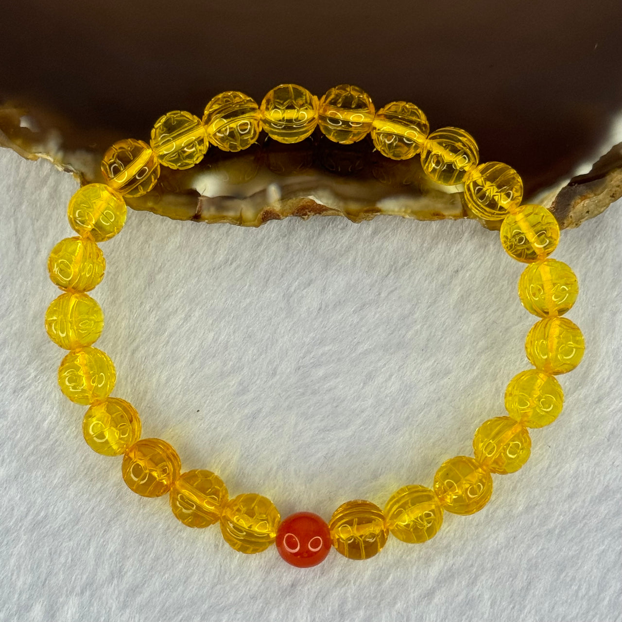 Natural Golden Yellow Amber Beads Turtle Shell Bracelet 6.87g 16cm 7.8mm 24 Beads - Huangs Jadeite and Jewelry Pte Ltd