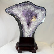 Natural Tree Shape Amethyst Cave with Wooden Stand Display 27,441.2g 410 by 235.0 by 505.0mm - Huangs Jadeite and Jewelry Pte Ltd
