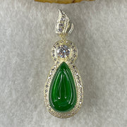 Type A Natural Semi Icy Bright Green Jadeite Tear Drop Shape Stone for Setting 18.1 by 10.5 by 3.0mm (On Silver Pendant Mold) 15.22g - Huangs Jadeite and Jewelry Pte Ltd