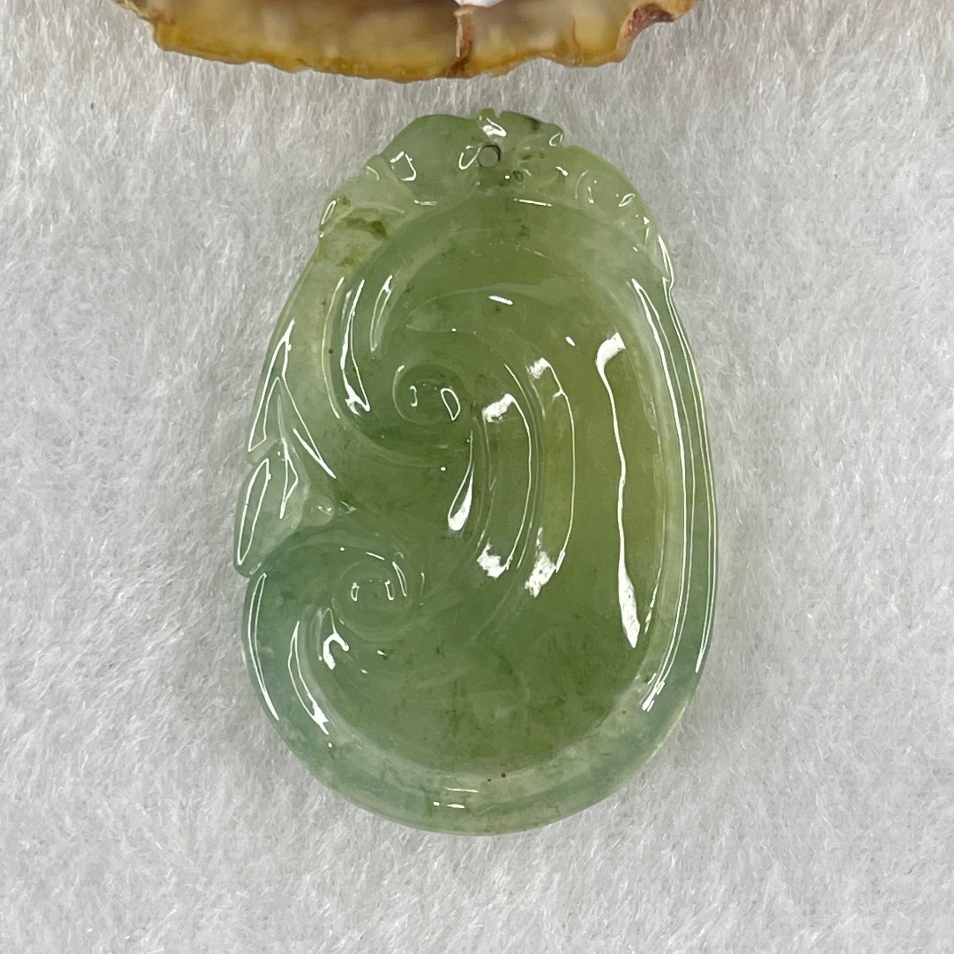 Type A Icy Blueish Green with Dark Green and Yellow Patches Jadeite Ruyi Pendant 8.36g 38.8 by 25.9 by 4.6mm - Huangs Jadeite and Jewelry Pte Ltd