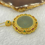 Type A Icy Light Blueish Green Jadeite Wu Shi Pai Pendent in S925 Silver Gold Pendant and Necklace 15.17g 26.0 by 2.0mm - Huangs Jadeite and Jewelry Pte Ltd