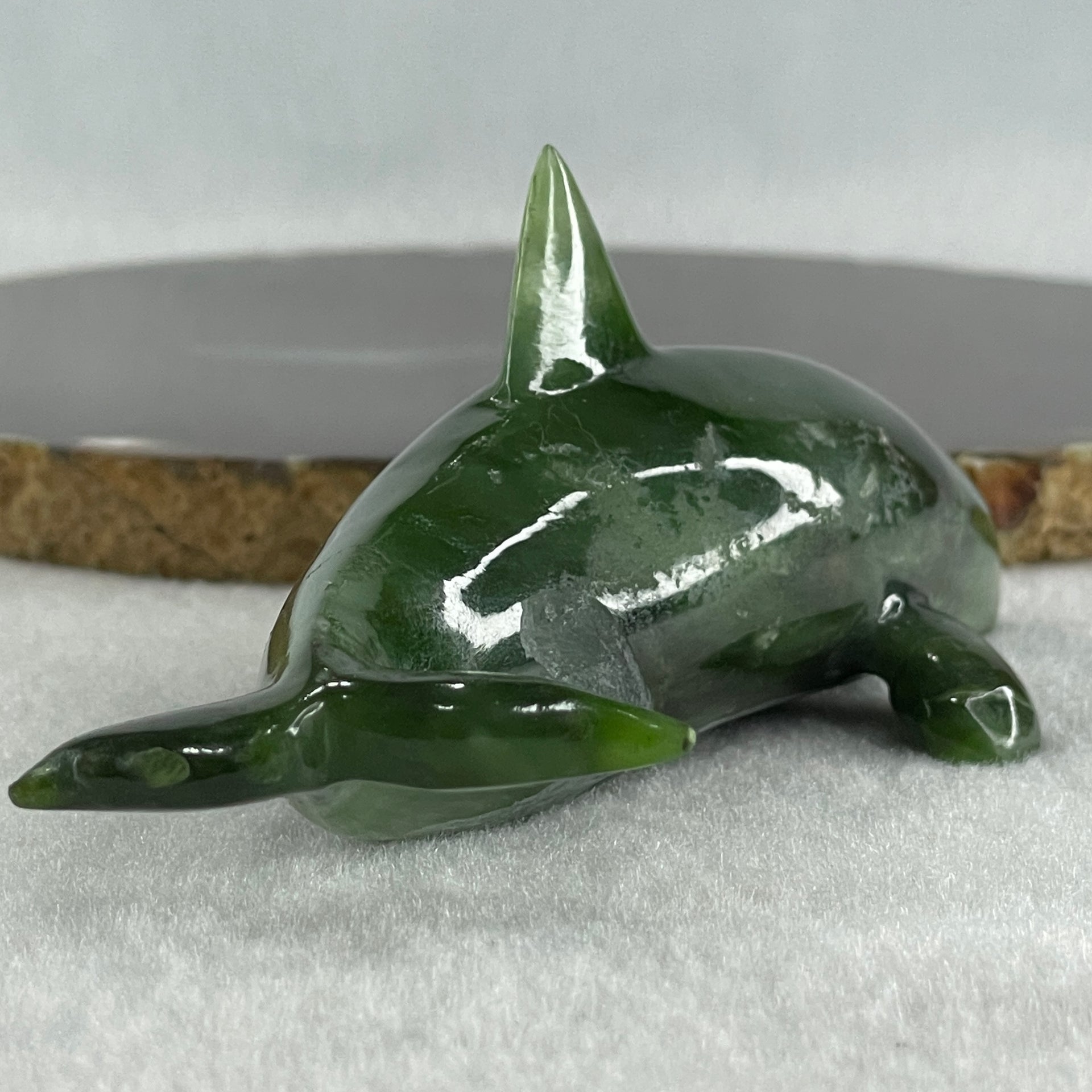 Natural Dark Green Serpentine Killer Whale Display 130.1g 122.0 by 52.0 by 50.0mm - Huangs Jadeite and Jewelry Pte Ltd
