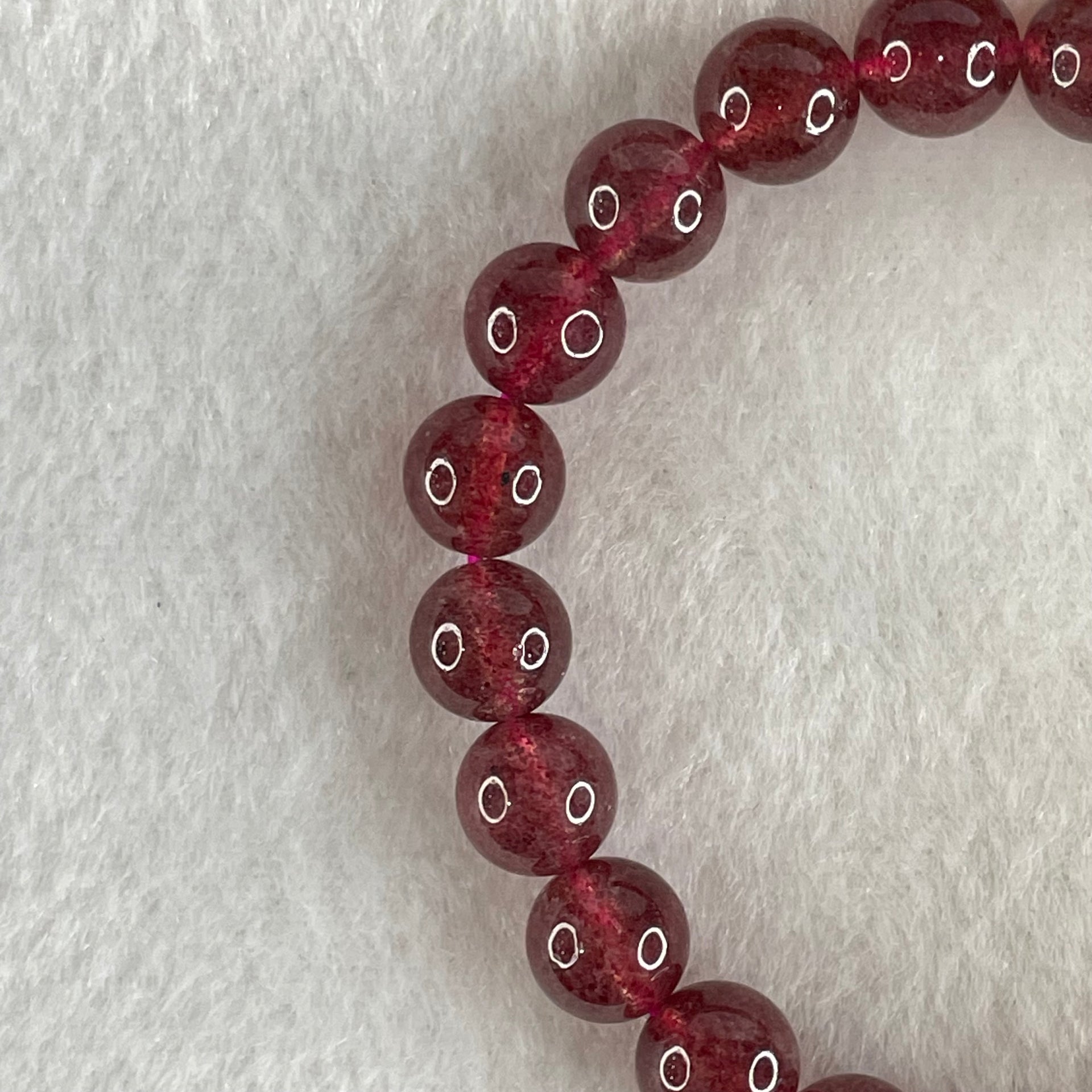 Good Grade Natural Strawberry Quartz Beads Bracelet 19.83g 16.5cm 8.6mm 23 Beads - Huangs Jadeite and Jewelry Pte Ltd